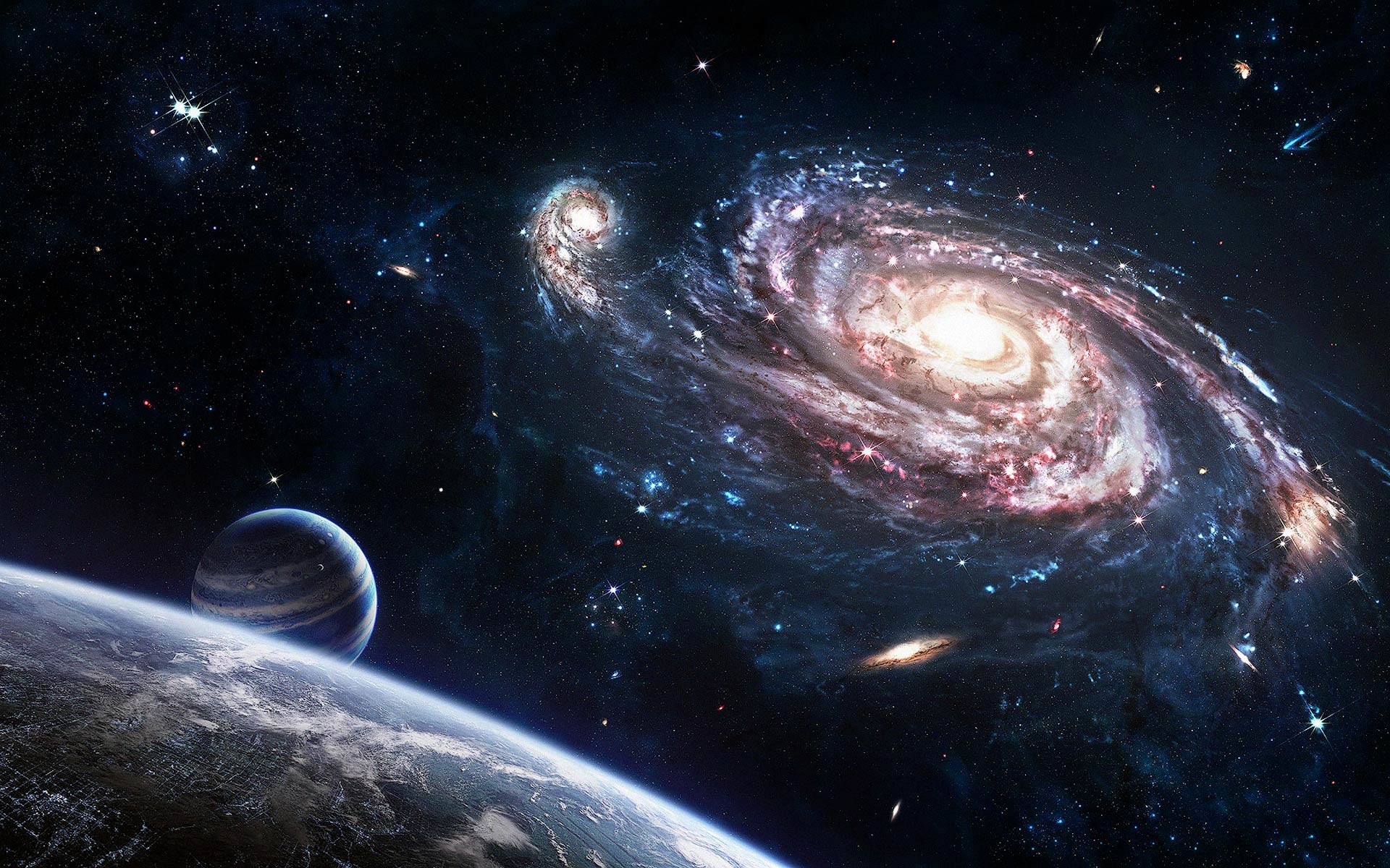 Galassia a spirale, Pianeti, Arte spaziale, Stelle, 1920x1200, sfondo per PC