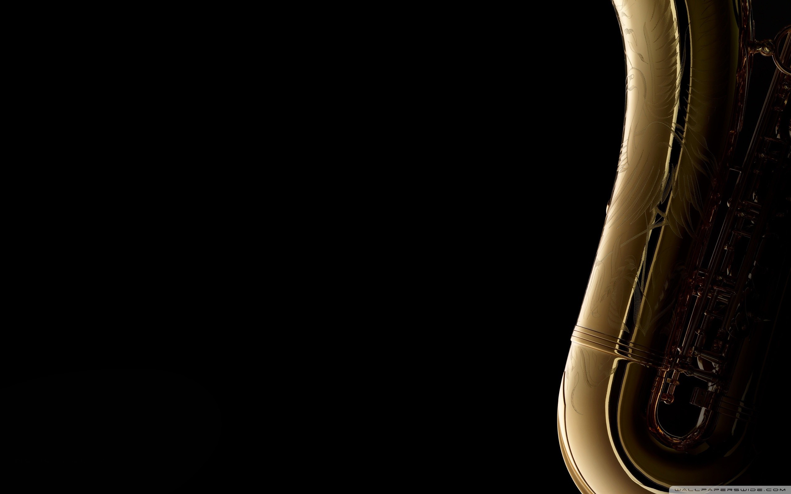 Sassofono, Ottone, Sfondo nero, Minimalista, 2560x1600, wallpaper desktop