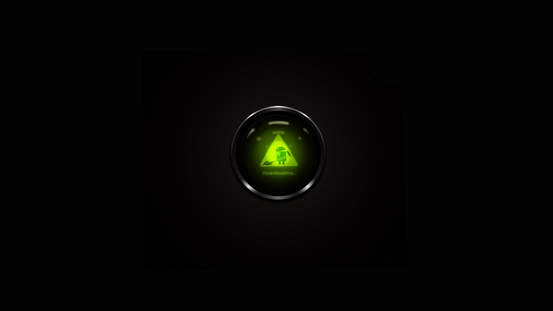Android, Pulsante, Bagliore verde, Sfondo nero, 16:9 Full HD, wallpaper widescreen