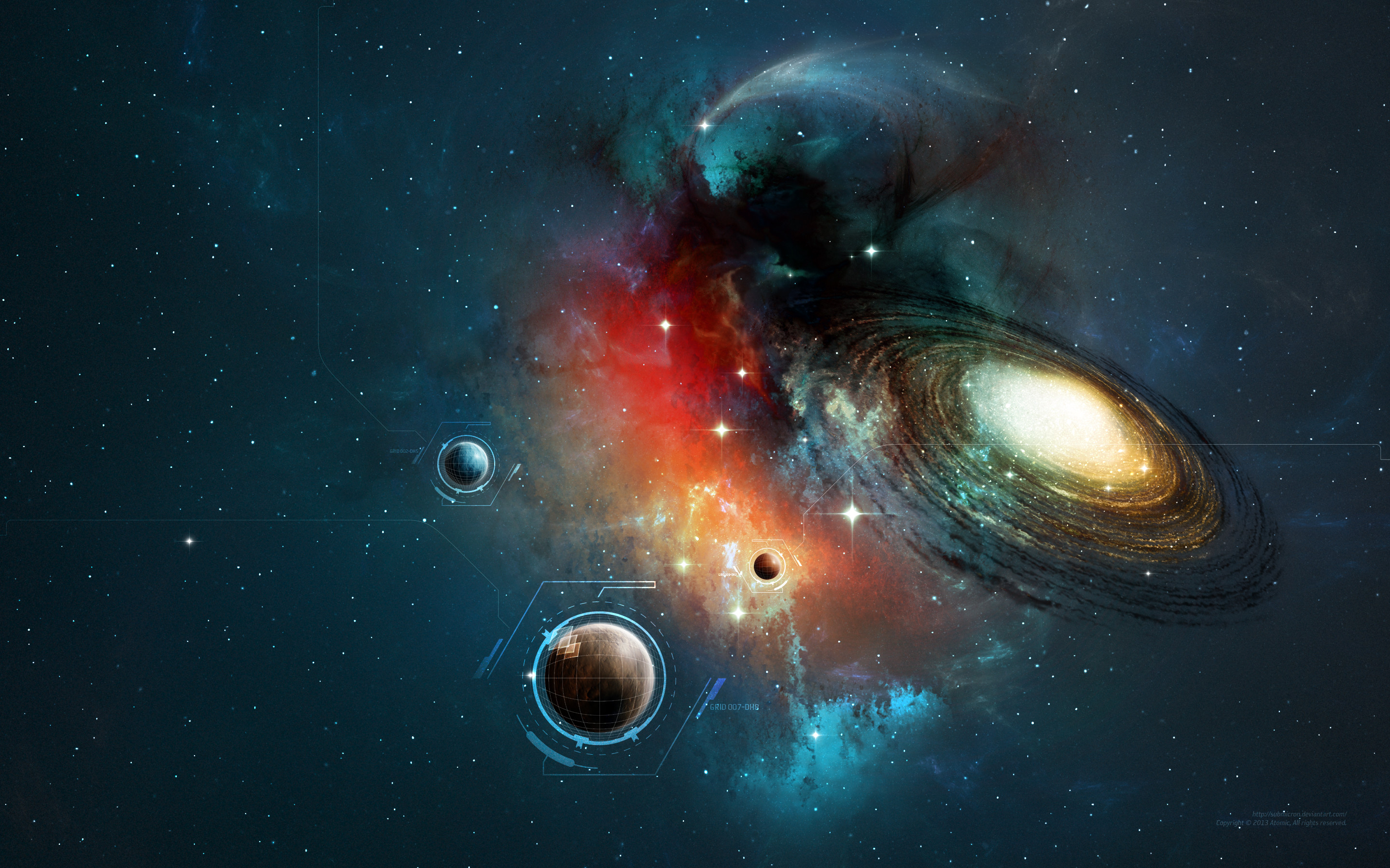 Galassia, Pianeti, Nebulosa, Arte digitale, 2K, sfondo desktop