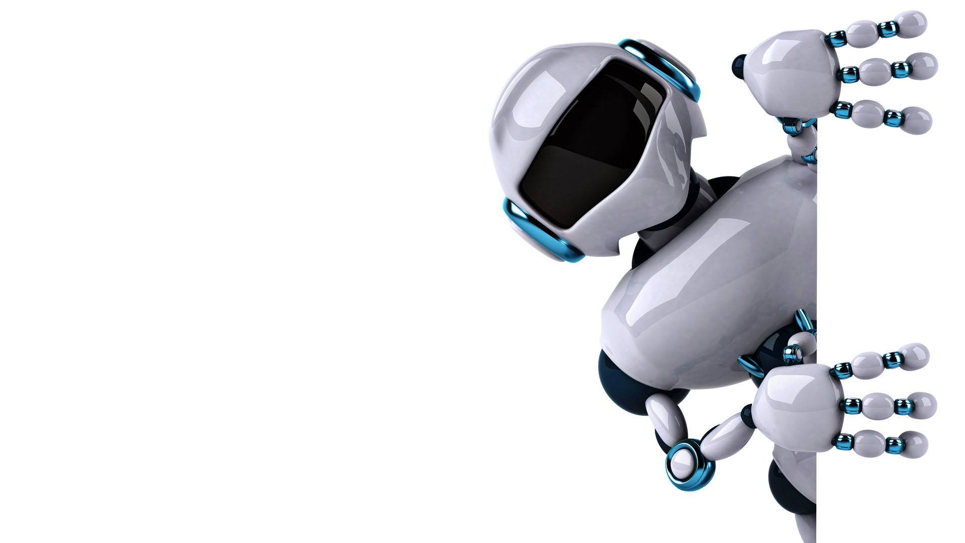 Robot, Sbirciata, Rendering 3D, Sfondo bianco, 16:9 Full HD, wallpaper widescreen