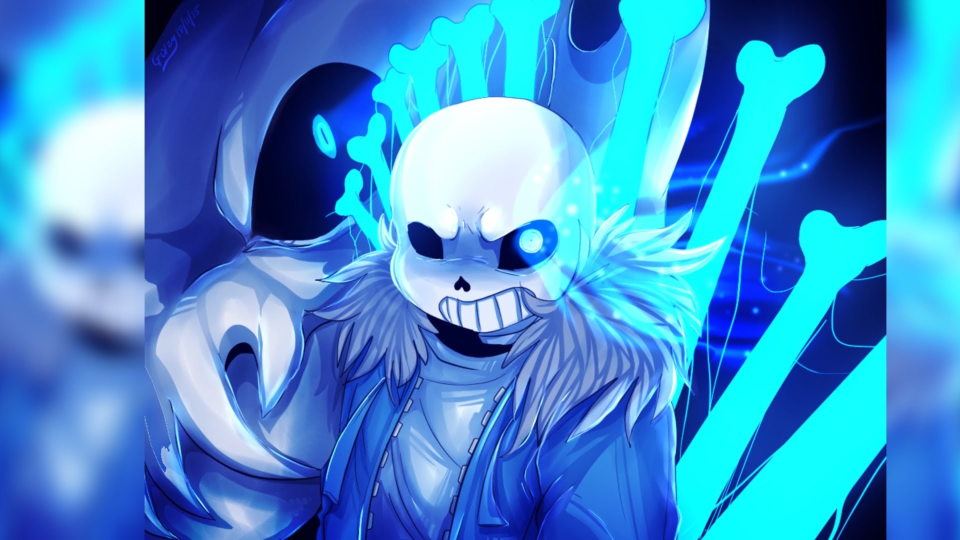 Sans, Undertale, Ossa, Occhio blu, Fan art, 1920x1080, sfondo per PC