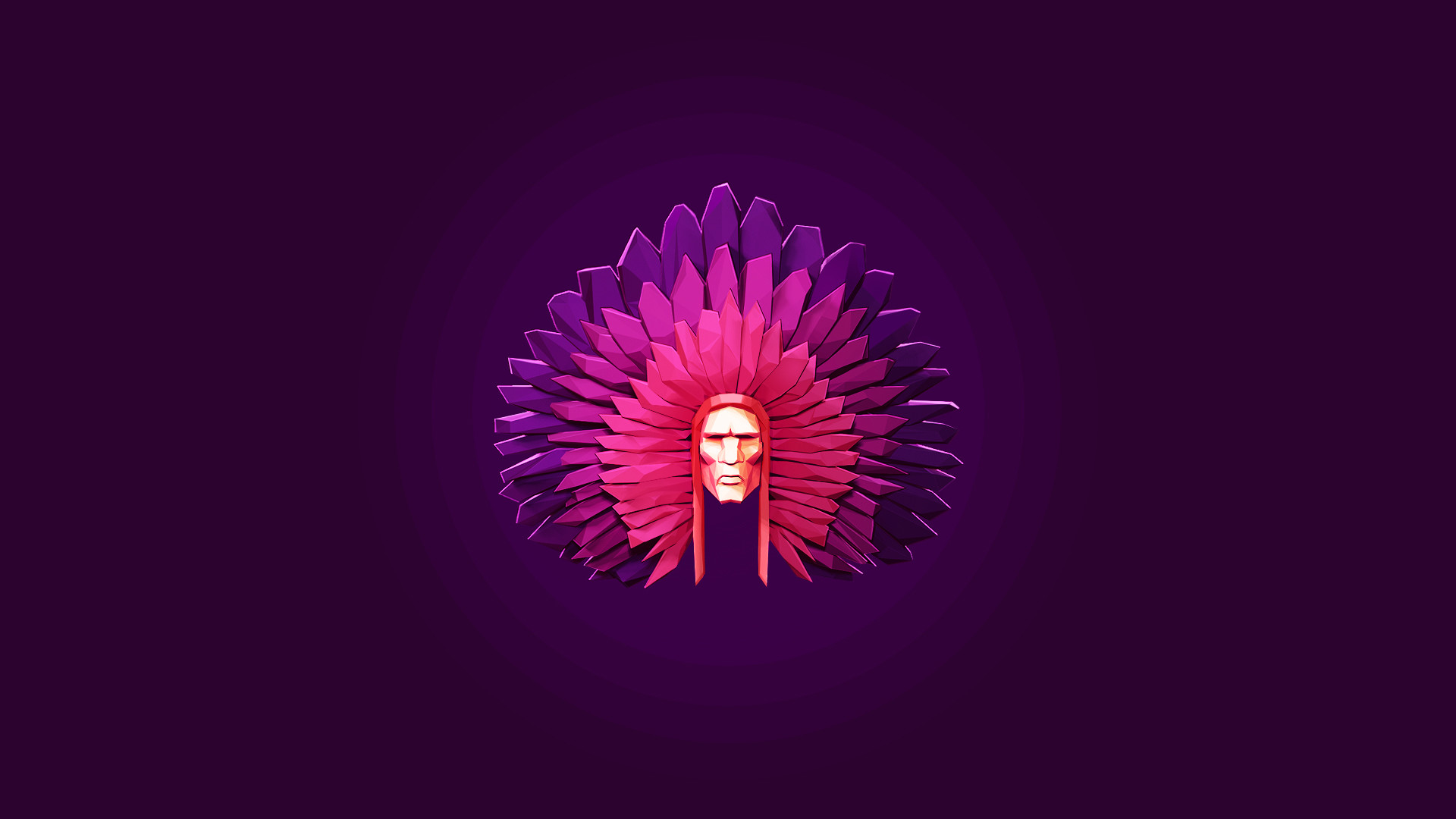 Low poly, Copricapo piumato, Nativo americano, Viola, Full HD, sfondo Windows 11