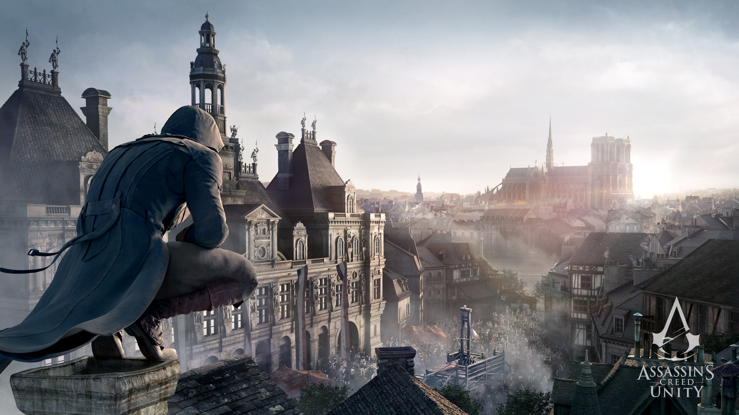 Arno Dorian, Assassin's Creed Unity, Parigi, Notre-Dame, Tetti, 2K 1440p, sfondo desktop