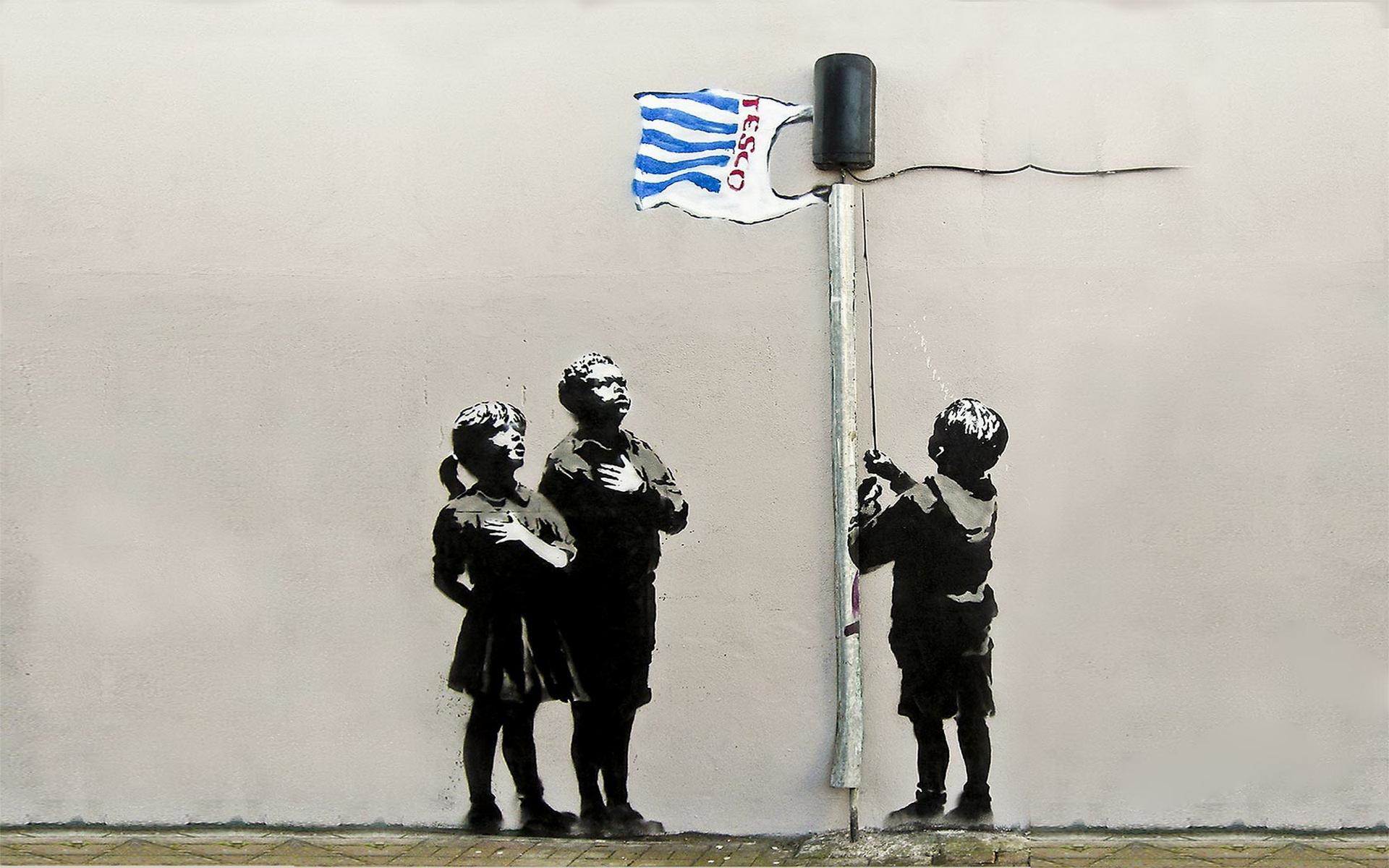Banksy, Bambini, Bandiera, Street art, 1920x1200, sfondo per PC