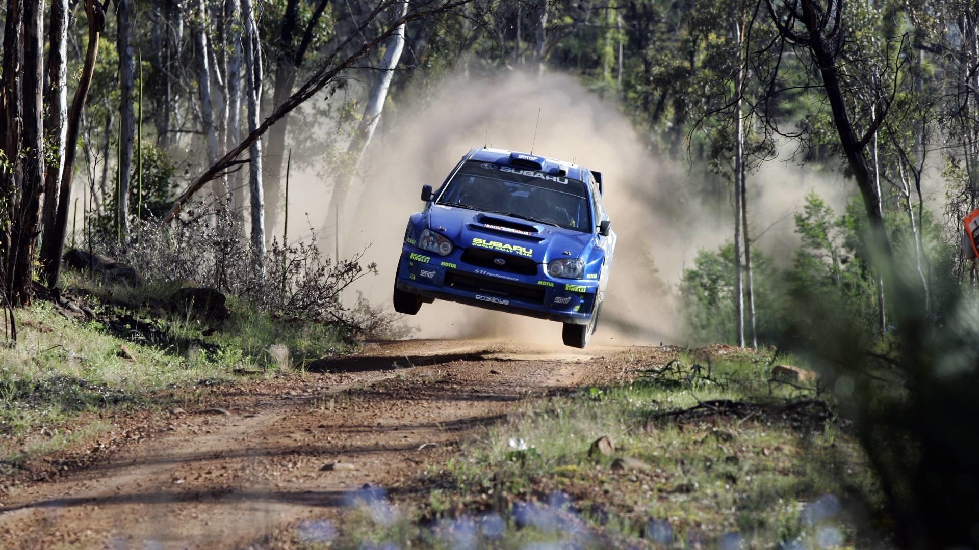 Subaru Impreza WRC, Salto, Foresta, Polvere, Full HD, wallpaper desktop