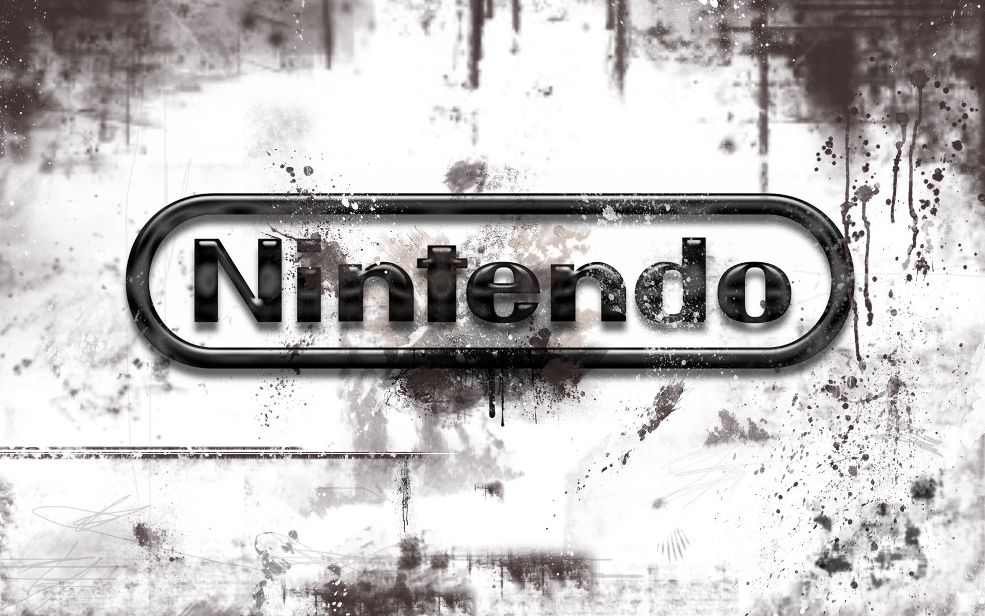 Nintendo, Logo, Stile grunge, Bianco e nero, 1920x1200, sfondo MacBook Pro
