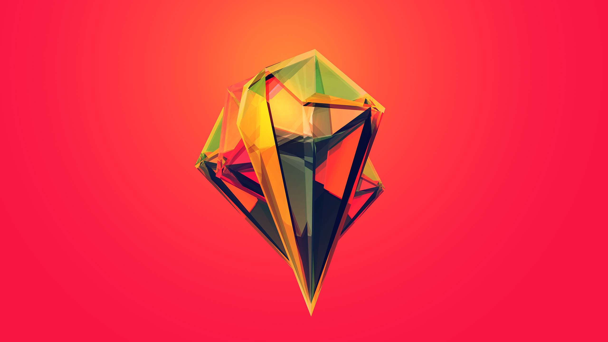 Cristallo, Astratto, Sfondo rosso, Low poly, 2K, wallpaper per computer
