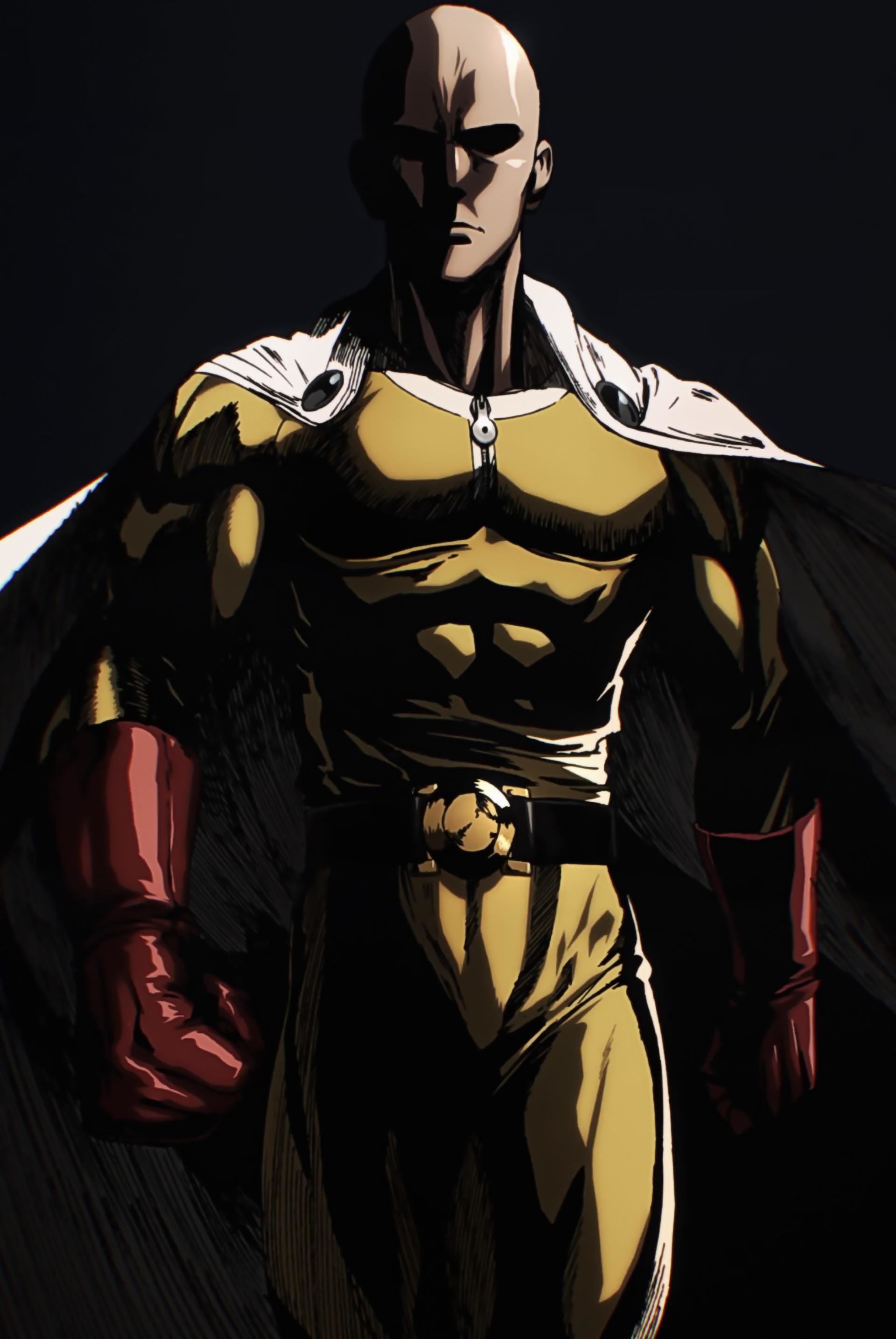 Saitama, One Punch Man, Mantello, Sfondo scuro, QHD+, schermata di blocco iPad