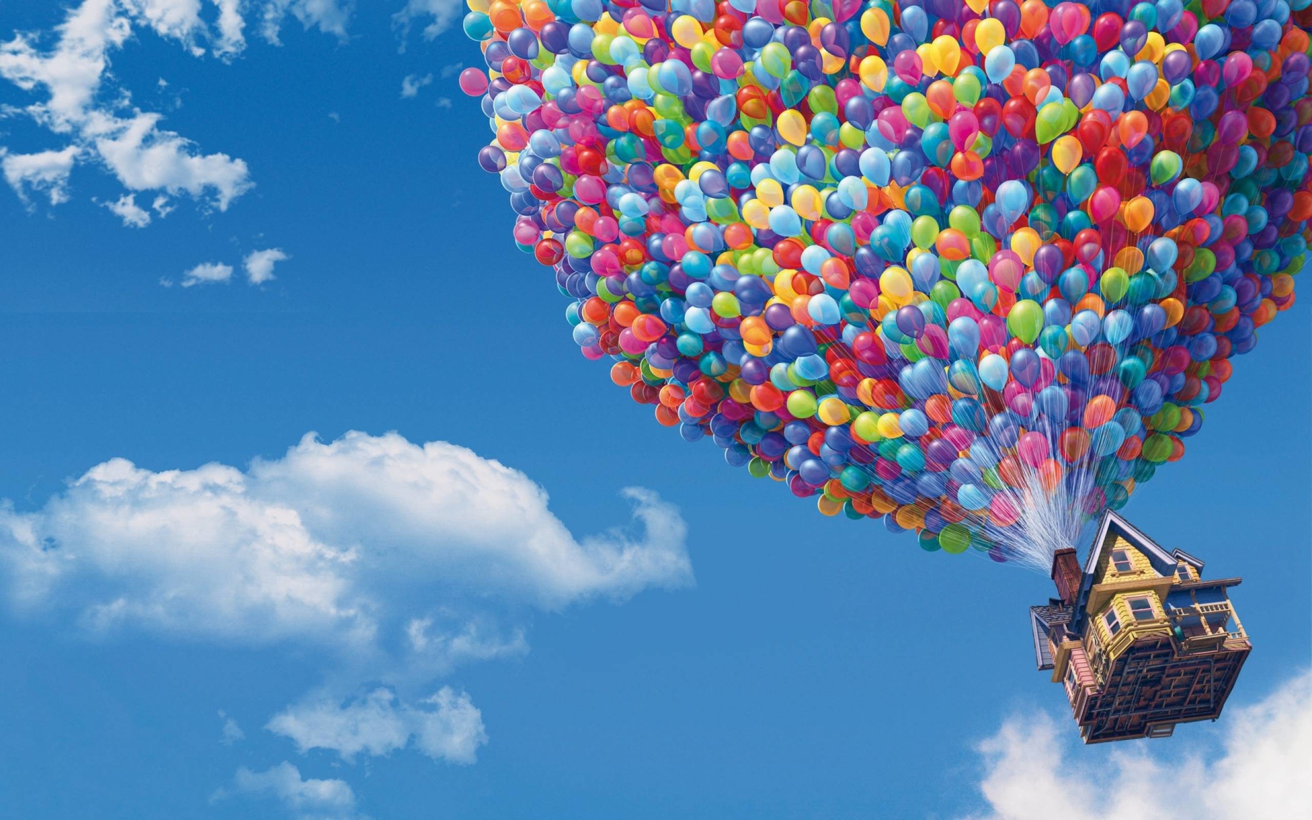 Up, Casa di Carl, Palloncini, Pixar, Cielo azzurro, 16:10 2K, sfondo widescreen