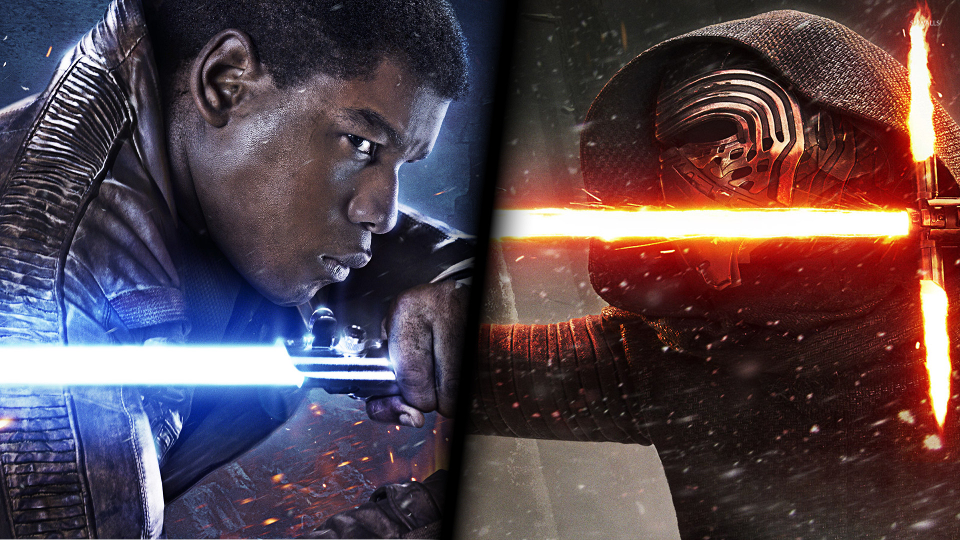 Kylo Ren, Finn, John Boyega, Star Wars: Il risveglio della Forza, Spade laser, wallpaper Full HD