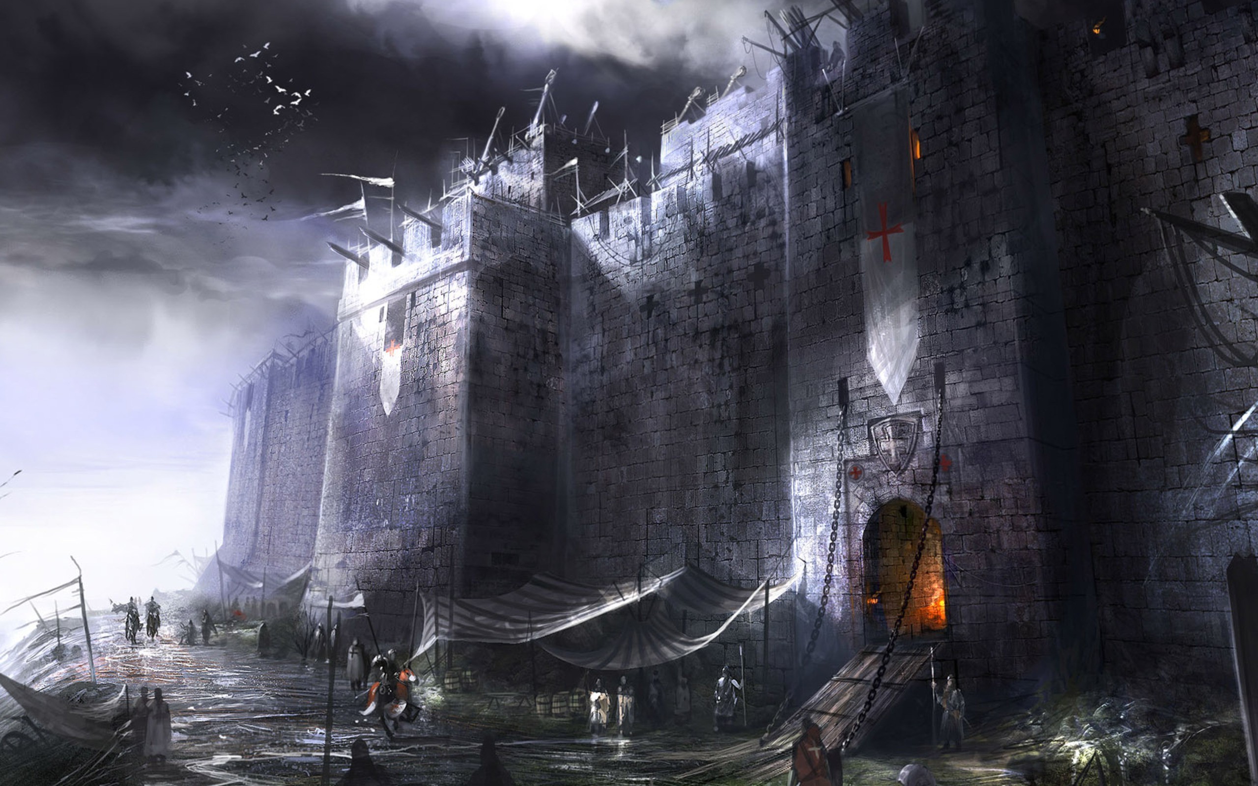 Fortezza, Mura, Assedio, Cielo tempestoso, Fantasy, 2560x1600, sfondo MacBook Pro