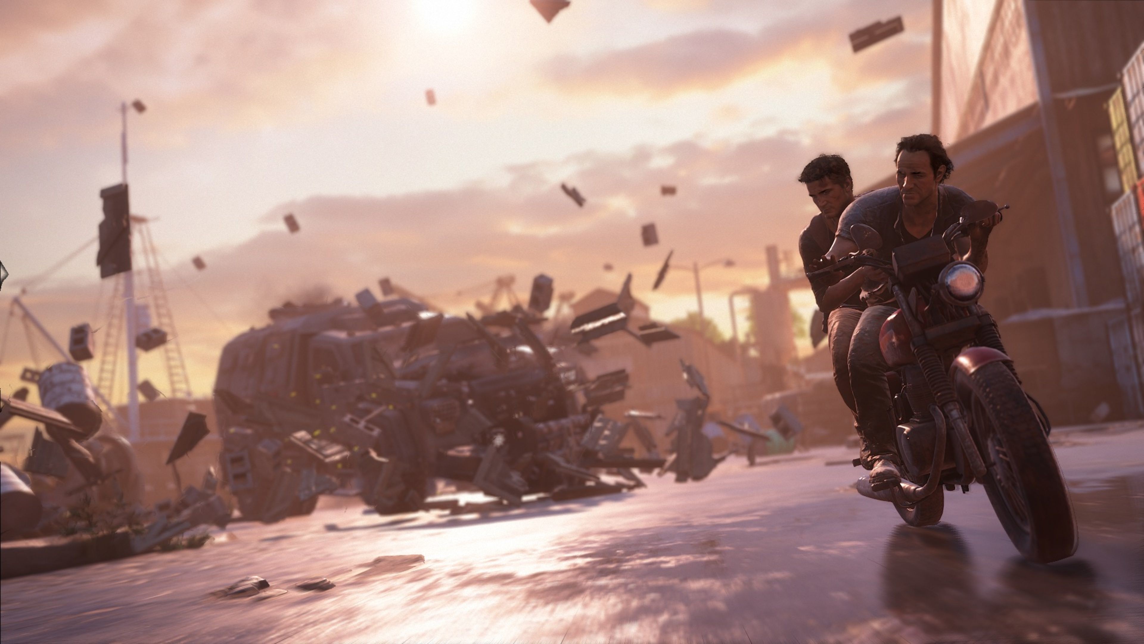 Nathan Drake, Elena Fisher, Uncharted 4, Moto, Inseguimento, 4K, sfondo per PC