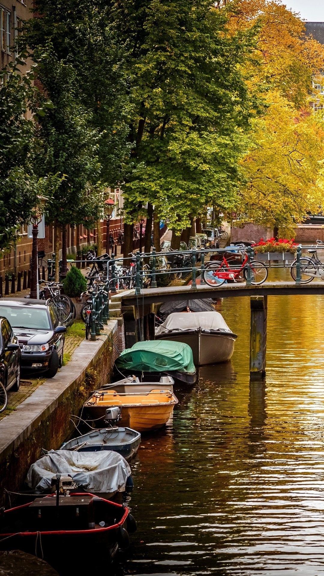 Amsterdam, Canale, Barche, Autunno, Full HD, sfondo per smartphone