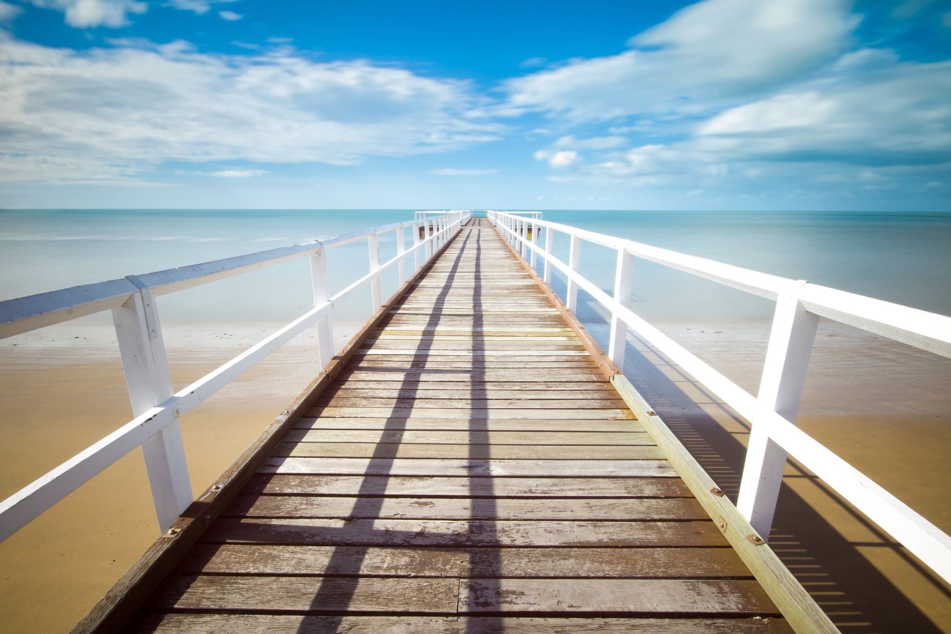 Pontile, Mare, Cielo azzurro, Prospettiva, Full HD, sfondo per il tuo desktop