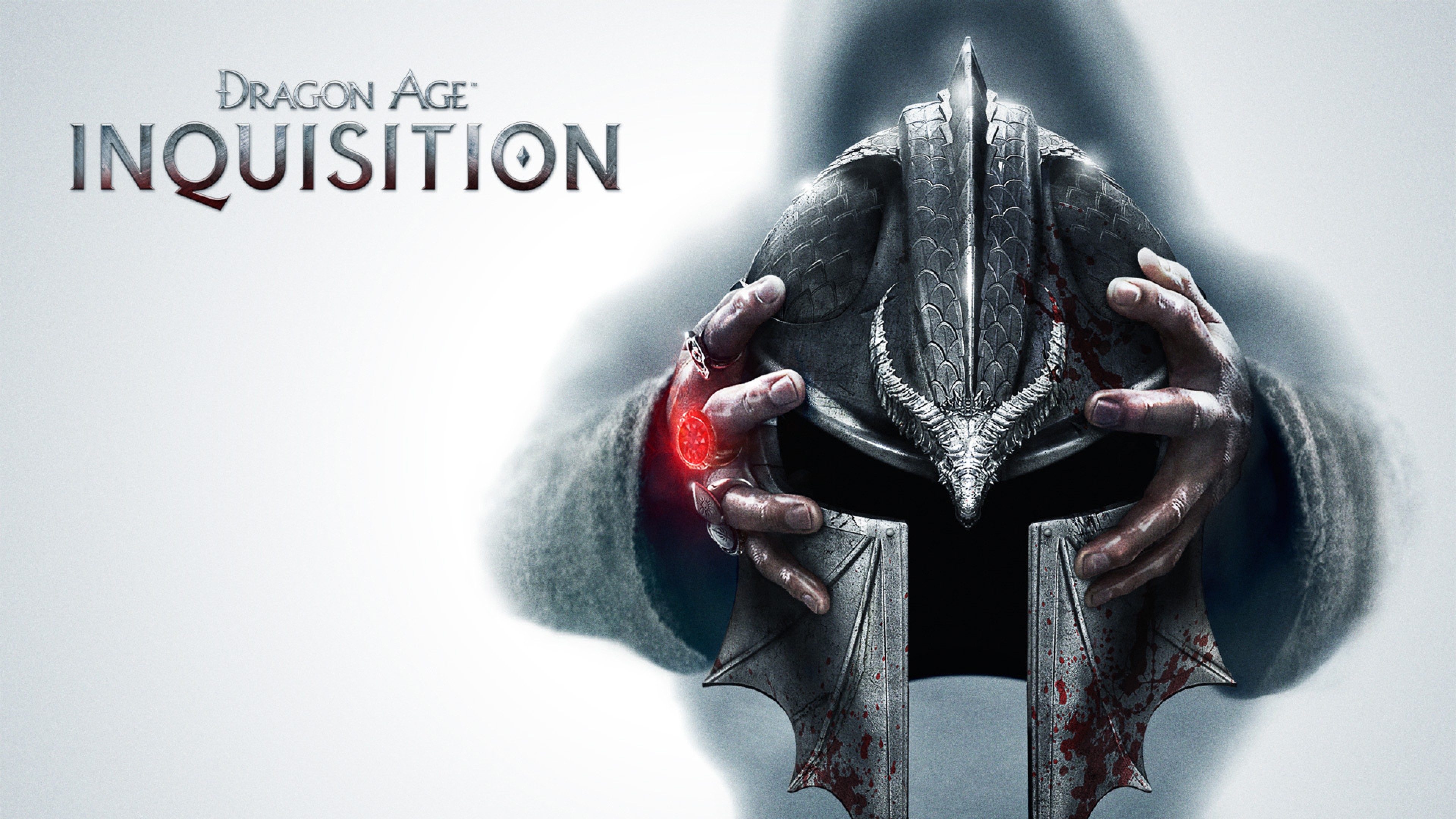 Dragon Age: Inquisition, Elmo, Inquisitore, Logo, Sfondo bianco, 4K Ultra HD