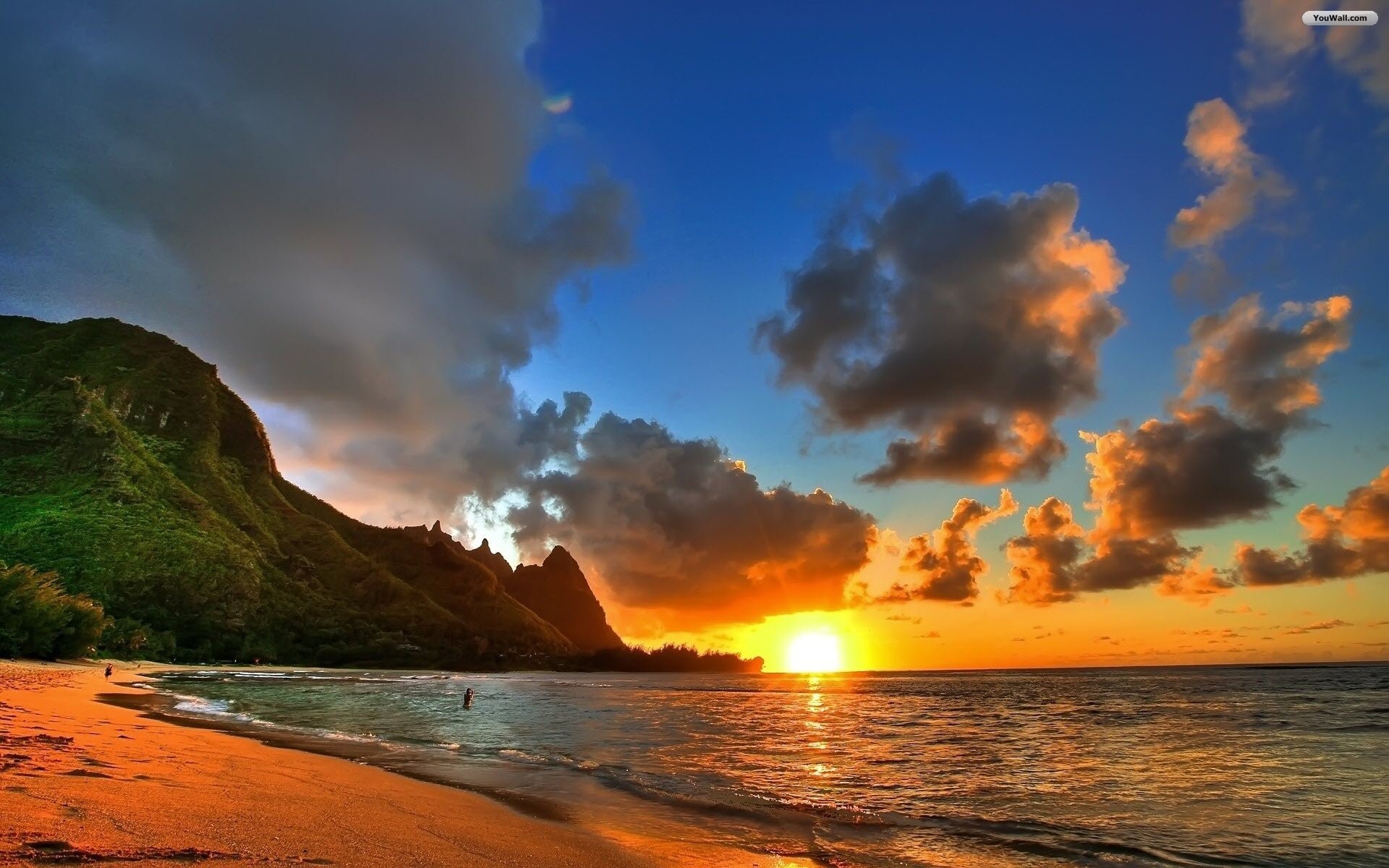 Mare, Tramonto, Spiaggia, Kauai, Nuvole, 1920x1200, sfondo MacBook Pro