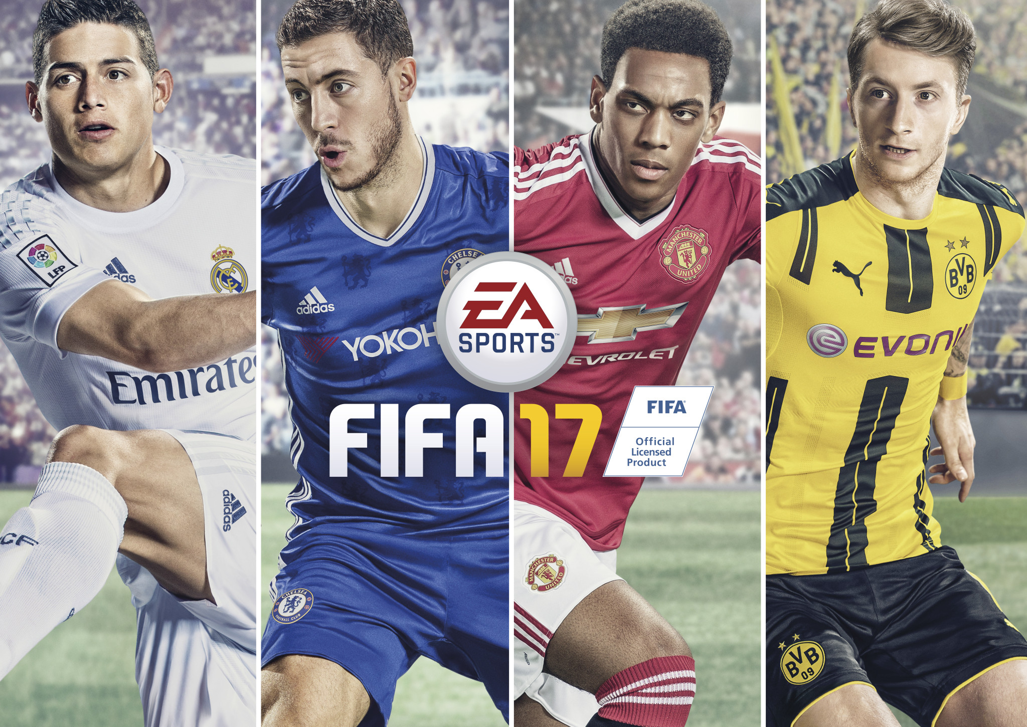 James Rodríguez, Eden Hazard, Anthony Martial, Marco Reus, FIFA 17, Copertina, immagine di sfondo
