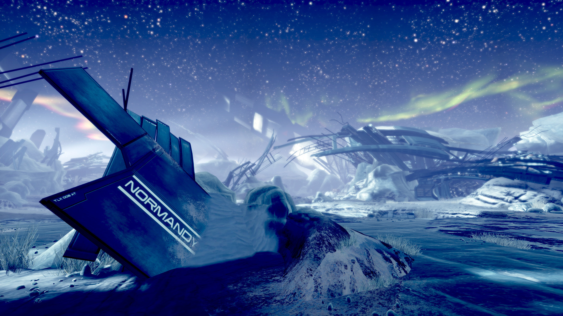 Normandy SR-1, Alchera, Mass Effect 2, Mass Effect, Relitto, Neve, sfondo widescreen Full HD