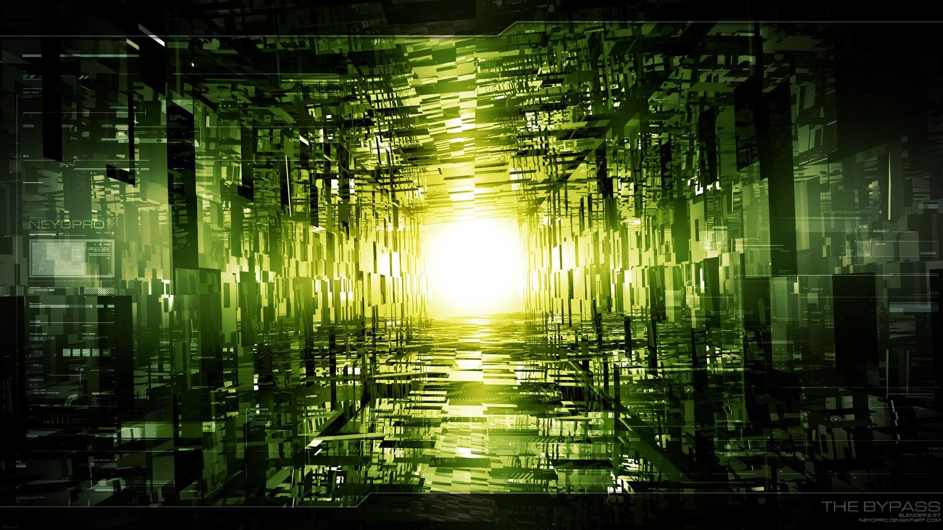 Tunnel, Luce, Verde, Arte digitale, Full HD, sfondo desktop