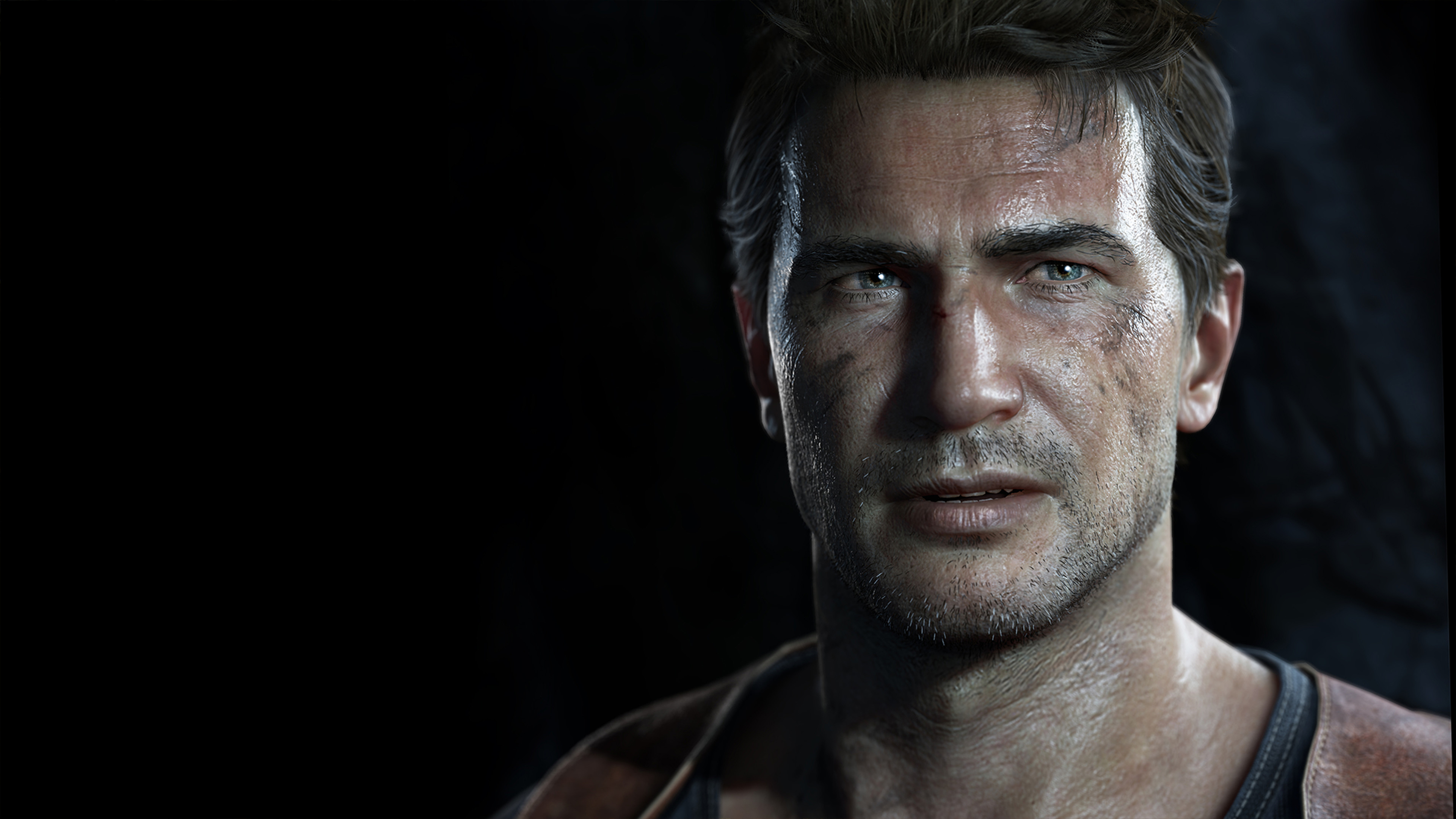 Nathan Drake, Uncharted 4, Primo piano, Sfondo nero, 3840x2160, wallpaper desktop
