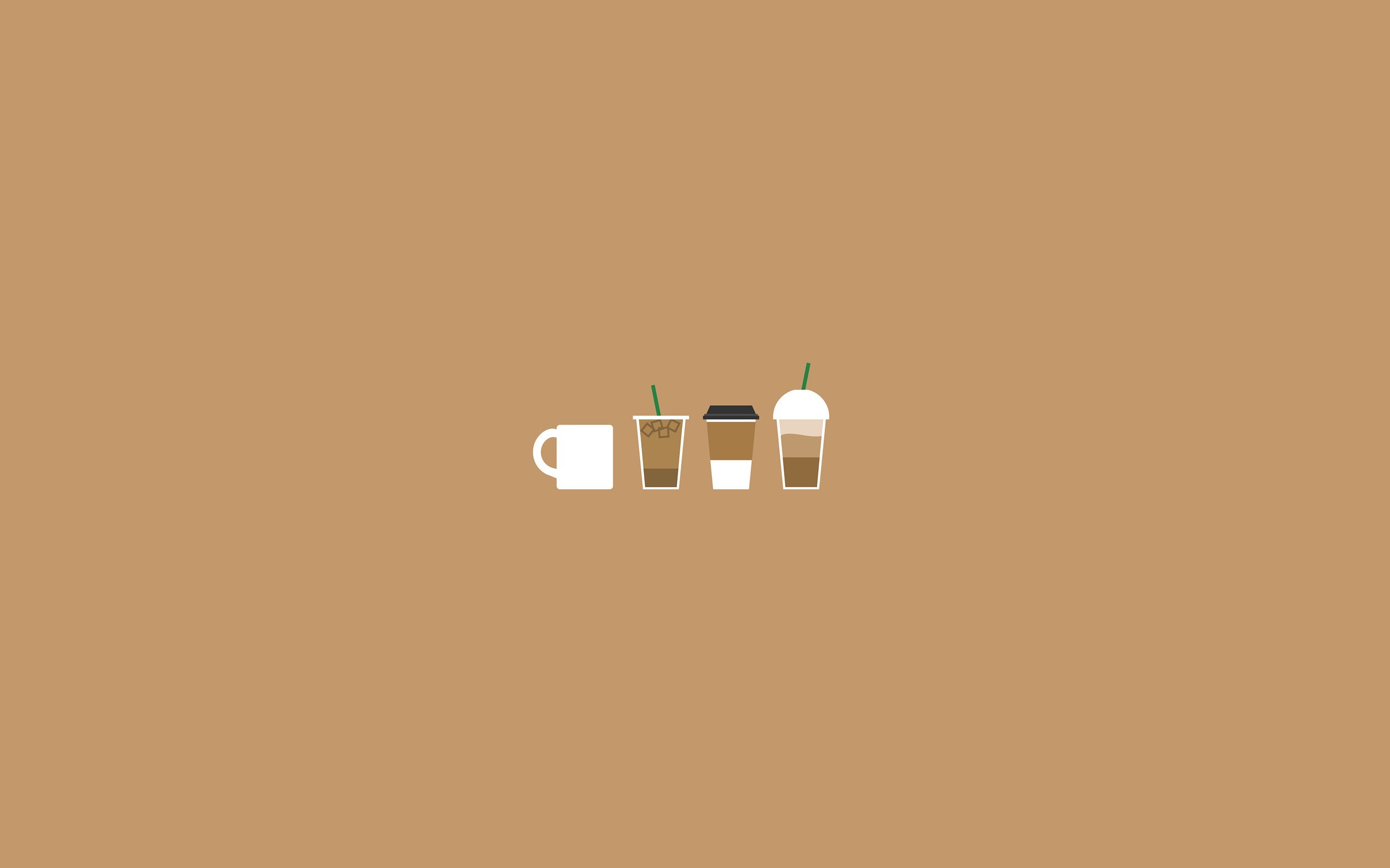 Icone del caffè, Tazze, Minimalista, Sfondo marrone, 2K, wallpaper per computer