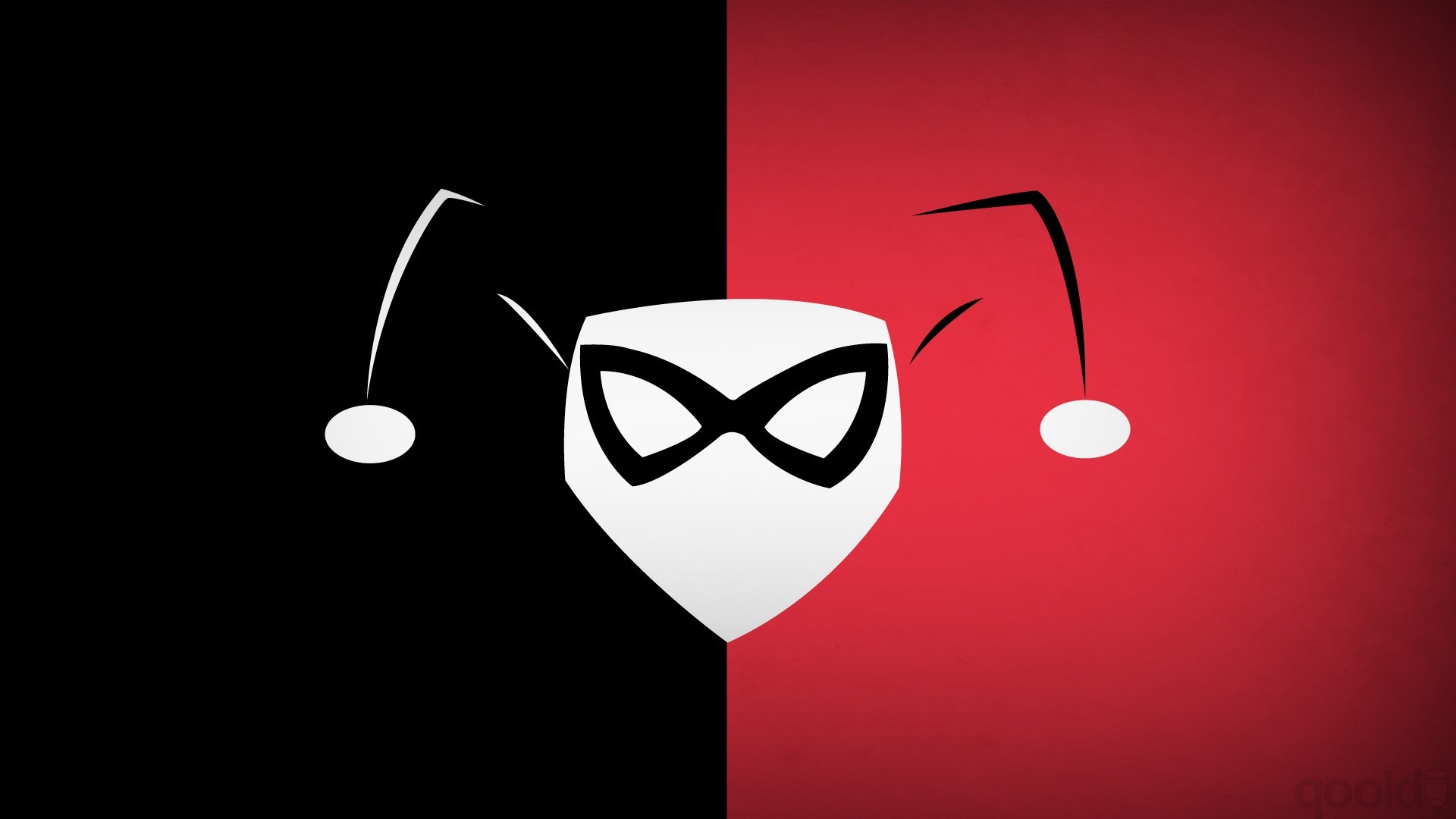 Harley Quinn, Maschera, Minimalismo, Rosso e nero, Full HD, sfondo per PC e portatile