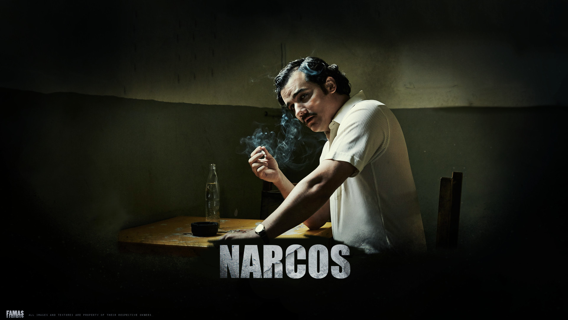 Pablo Escobar, Wagner Moura, Narcos, Sigaretta, Toni scuri, 16:9 Full HD, wallpaper widescreen