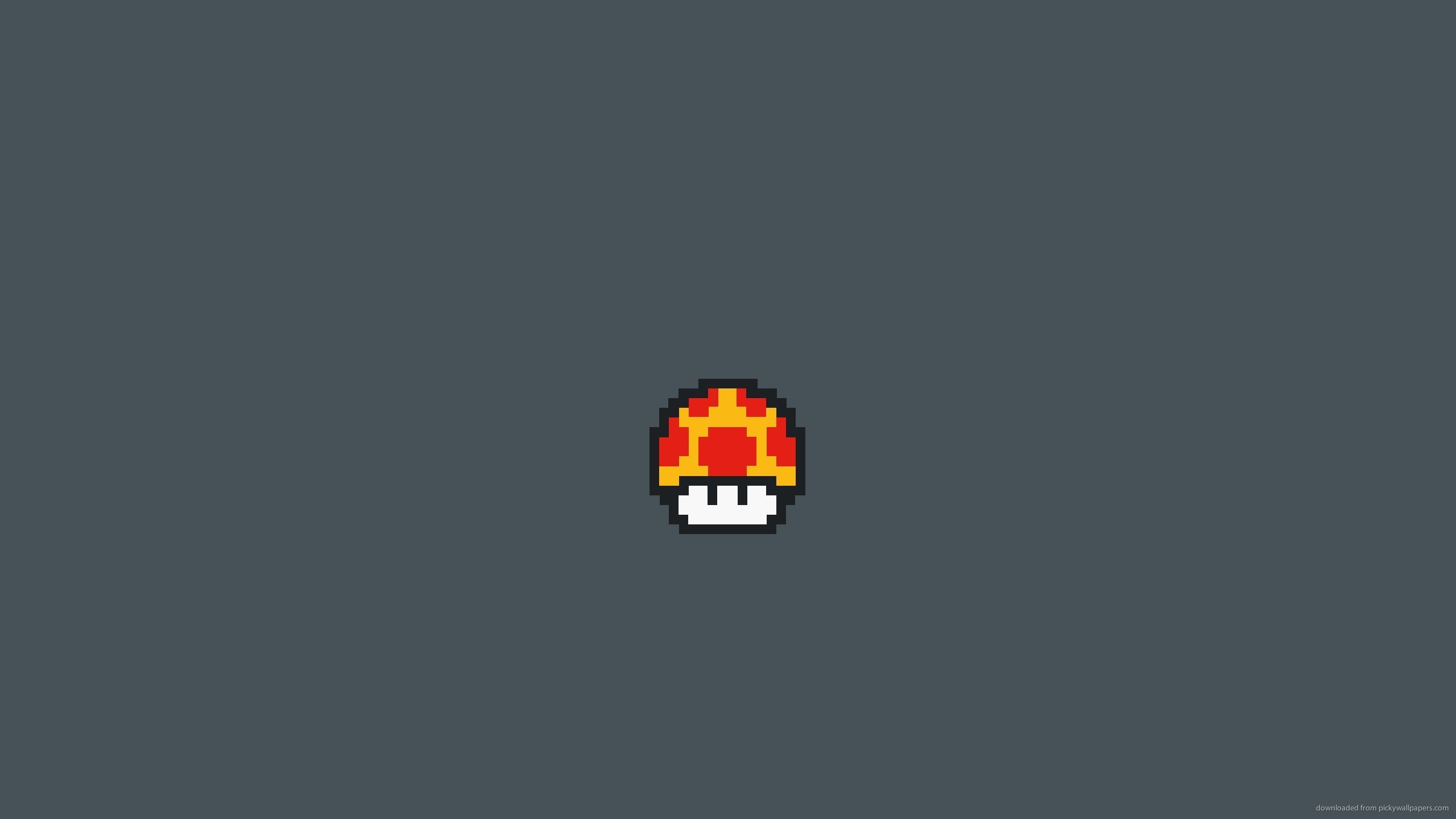Super Mario, Super fungo, Pixel art, Sfondo grigio, 2K, wallpaper per portatile