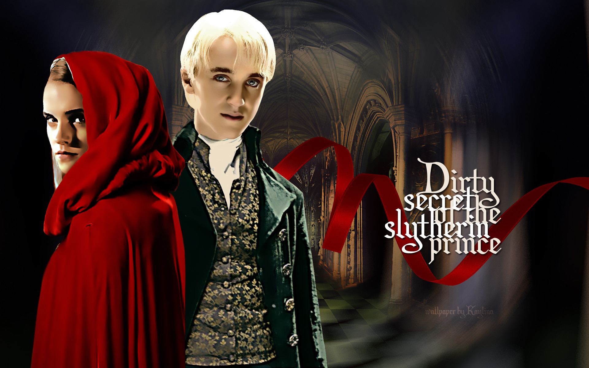 Draco Malfoy, Tom Felton, Serpeverde, Harry Potter, Mantello rosso, Fan art, sfondo Full HD