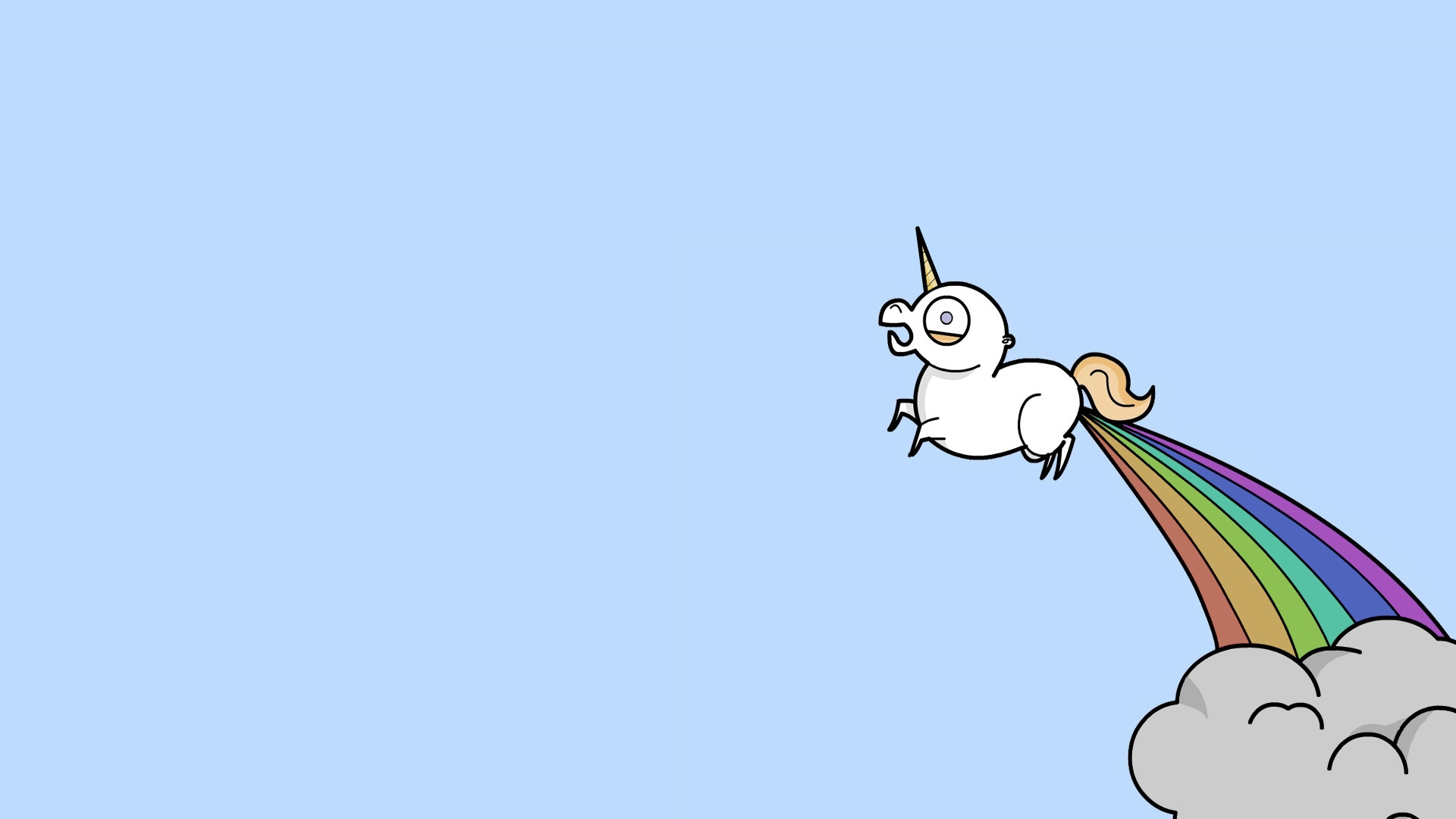 Unicorno, Arcobaleno, Cartone, Umorismo, Sfondo azzurro, Full HD, wallpaper per portatile