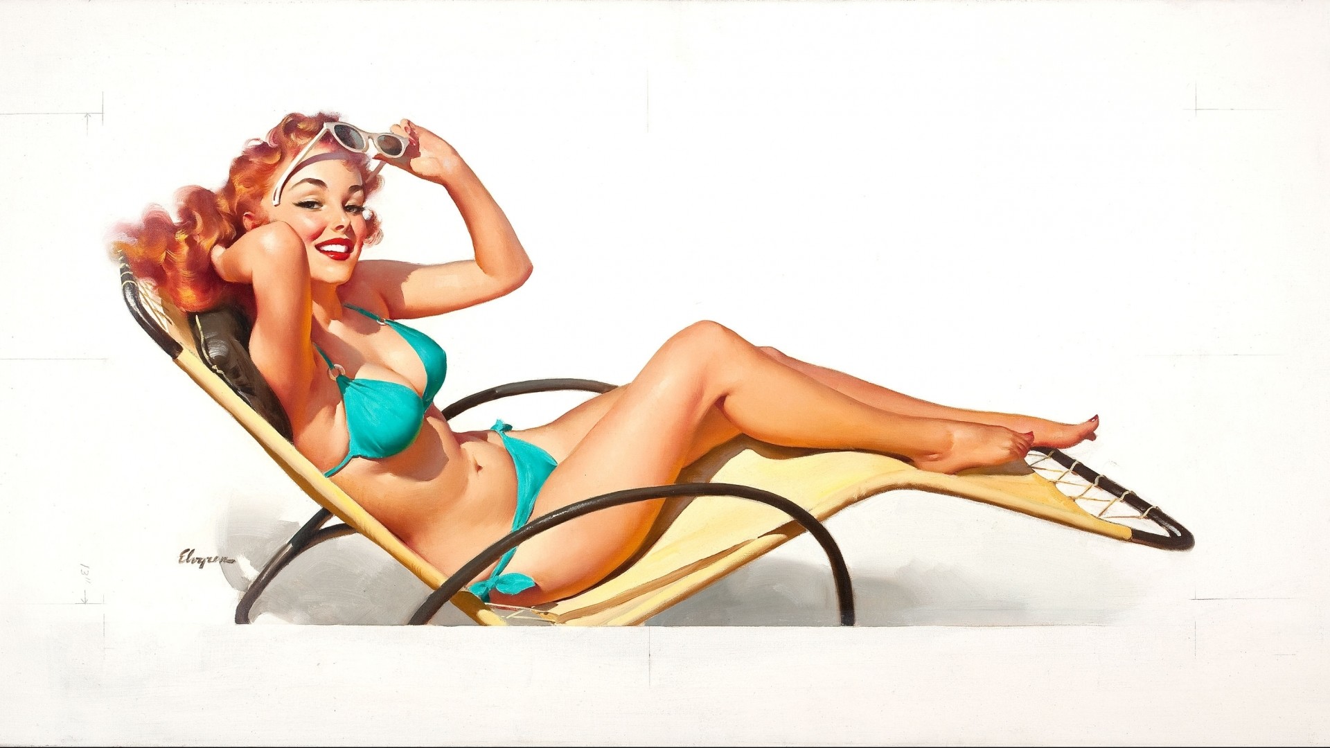 Gil Elvgren, Pin-up, Bikini, Sdraio, Dipinto, Full HD, sfondo per PC