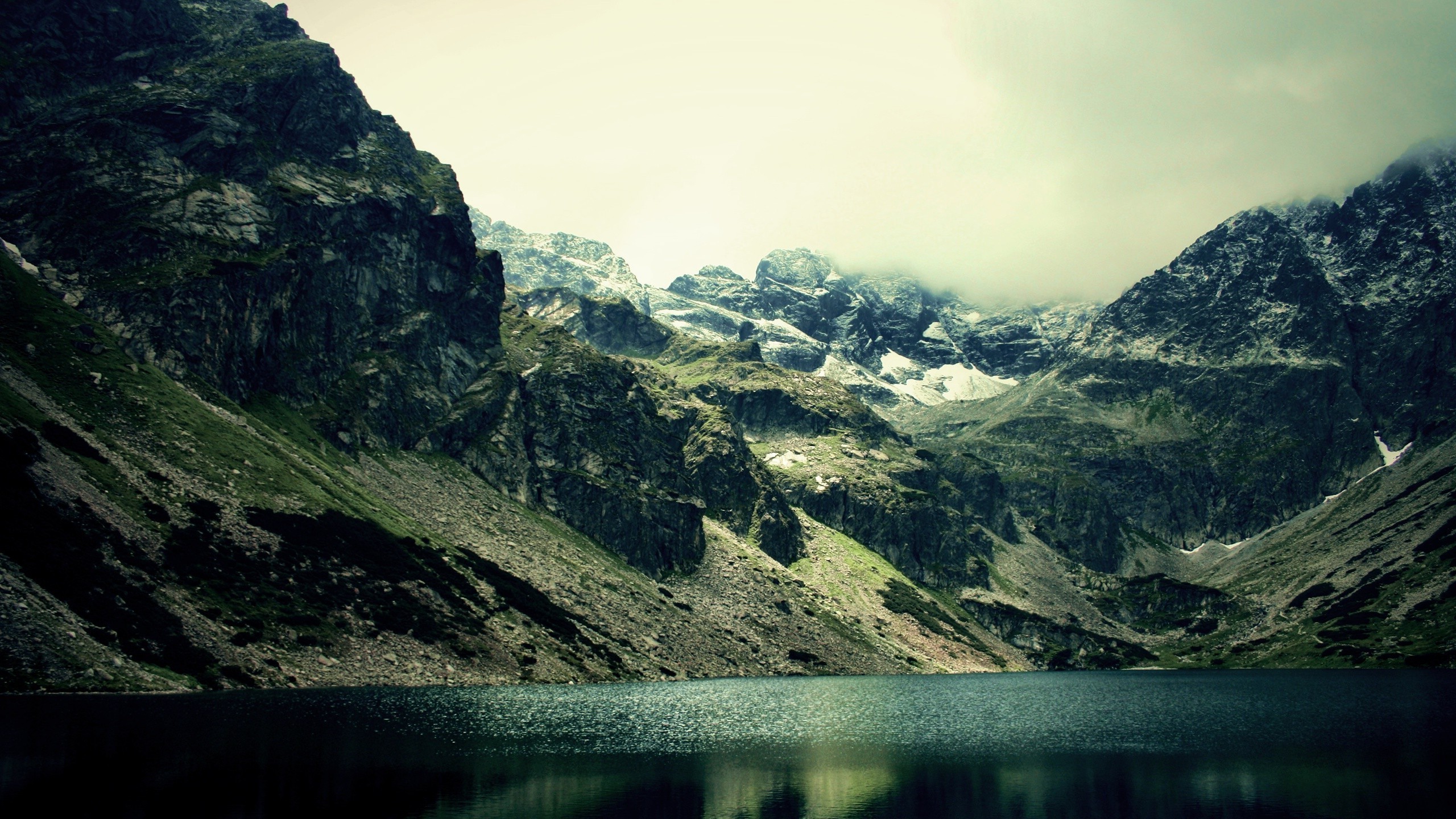 Montagne, Lago, Valle, Nuvole, 2560x1440, immagine di sfondo