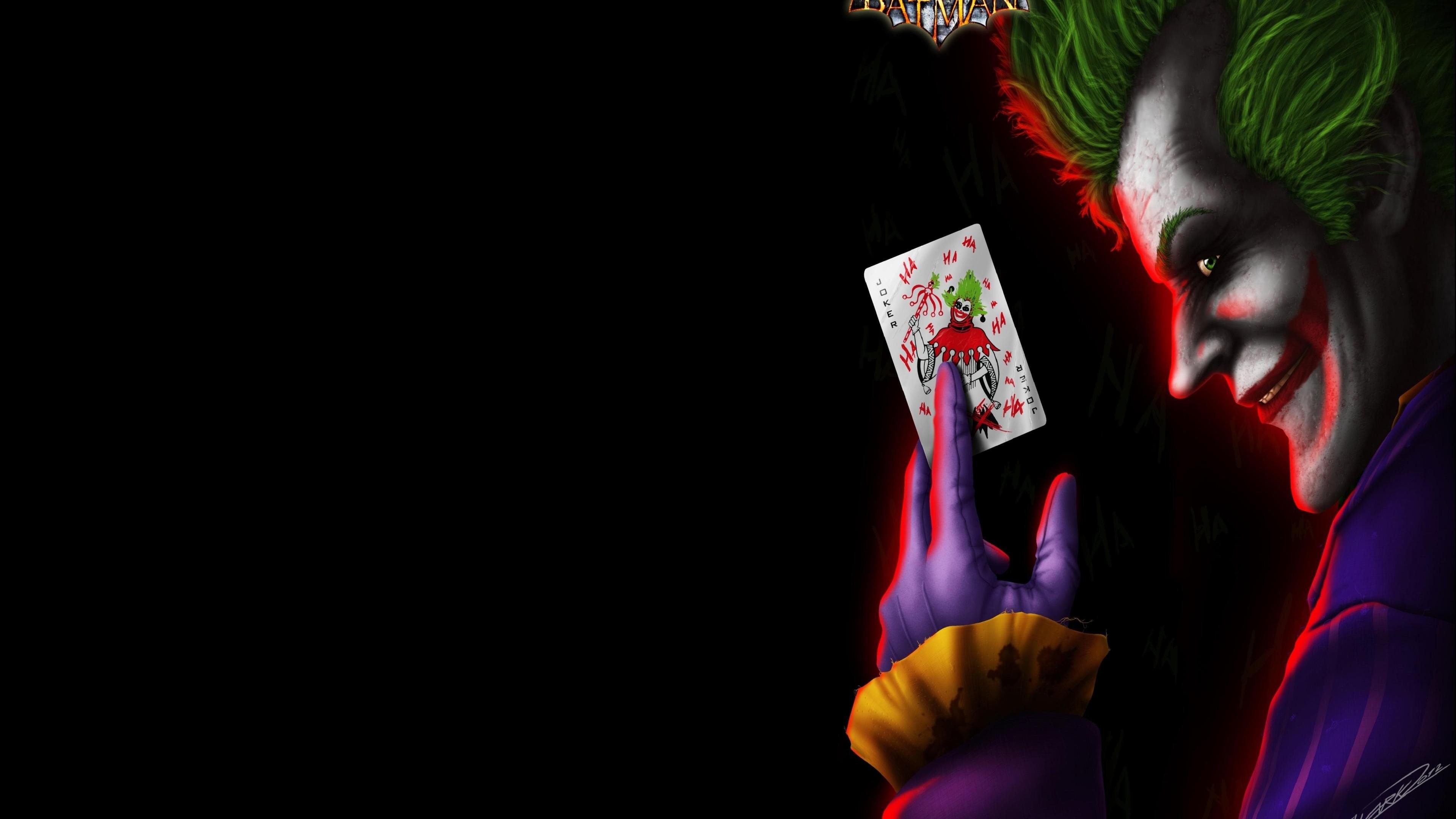 Joker, Carta da gioco, DC Comics, Sfondo nero, 4K, wallpaper per portatile