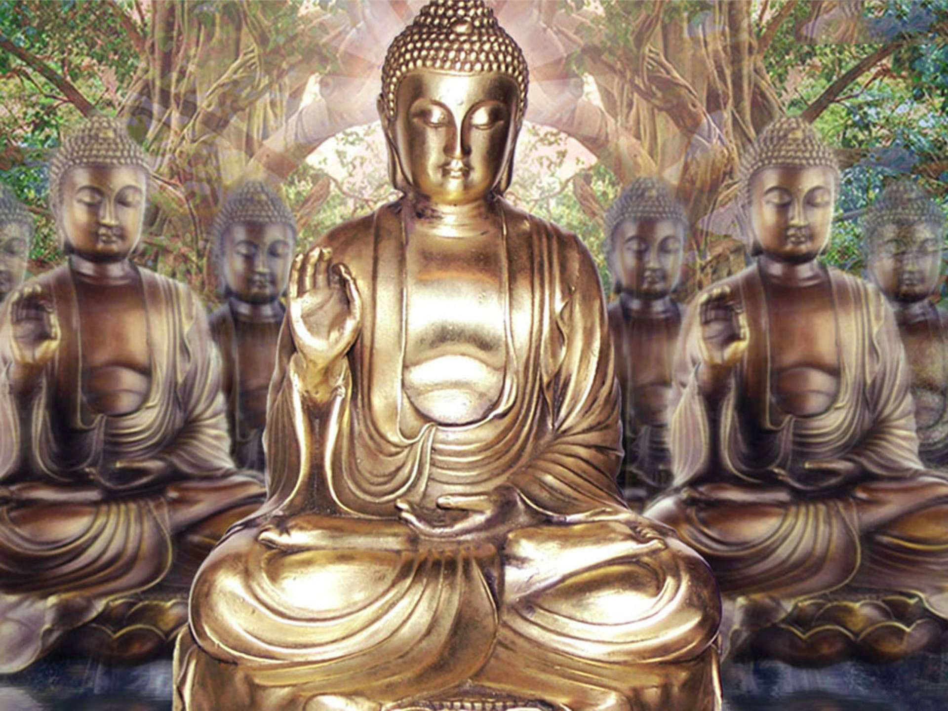 Buddha, Statue dorate, Meditazione, Full HD, sfondo per iPad e tablet