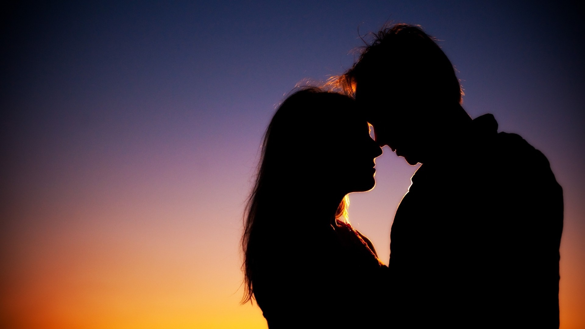 Coppia, Silhouette, Tramonto, Romantico, 16:9 Full HD, sfondo widescreen