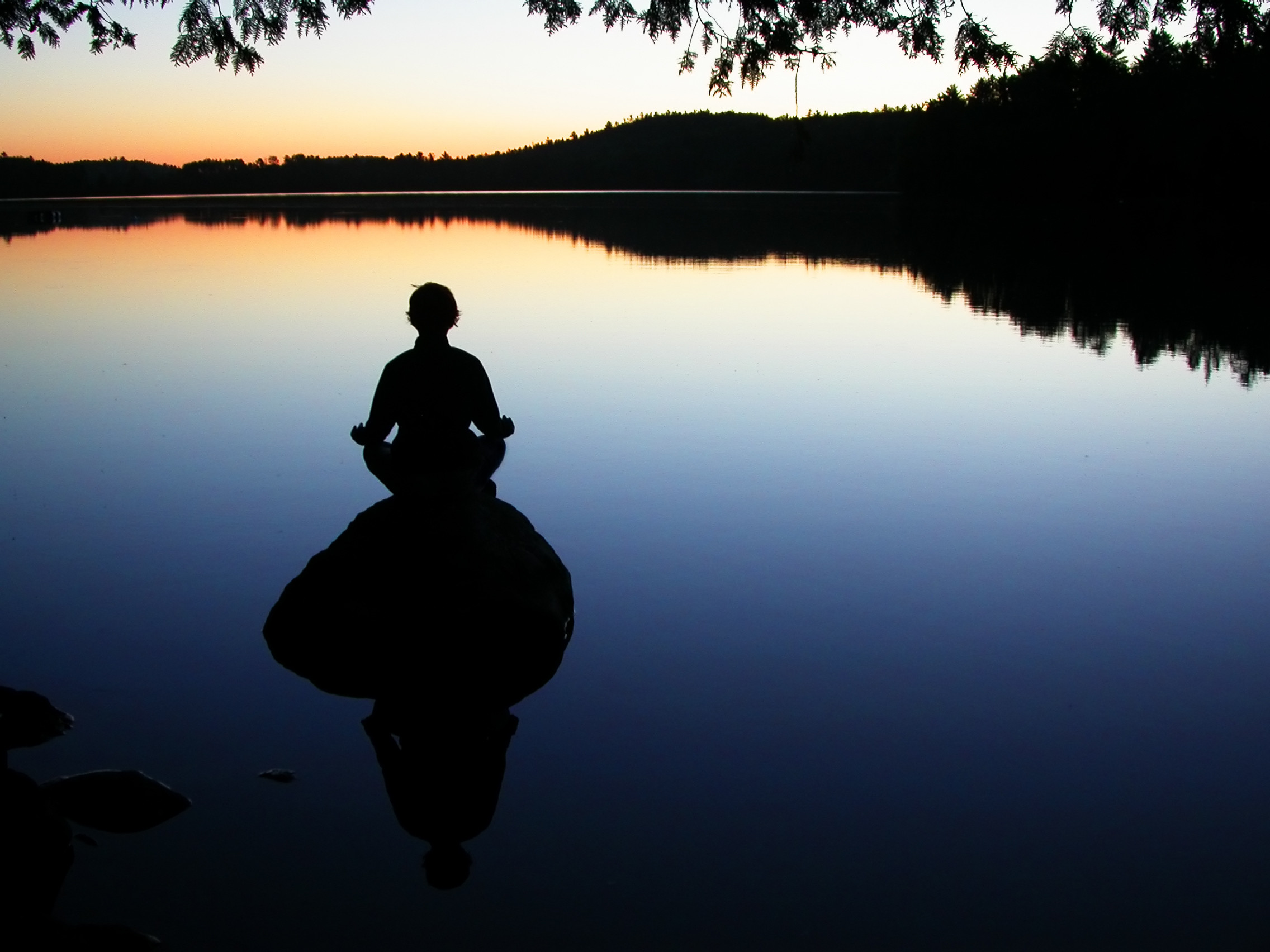 Meditazione, Silhouette, Lago, Tramonto, Riflesso, Full HD, schermata di blocco iPad