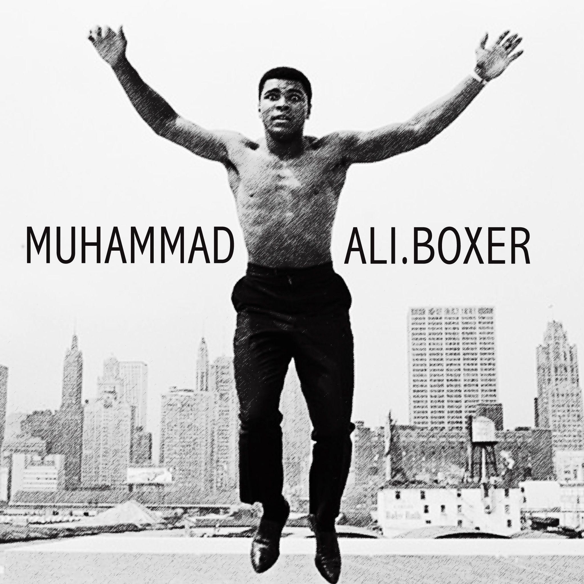 Muhammad Ali, Salto, Skyline, Bianco e nero, Full HD, sfondo per iPad e tablet