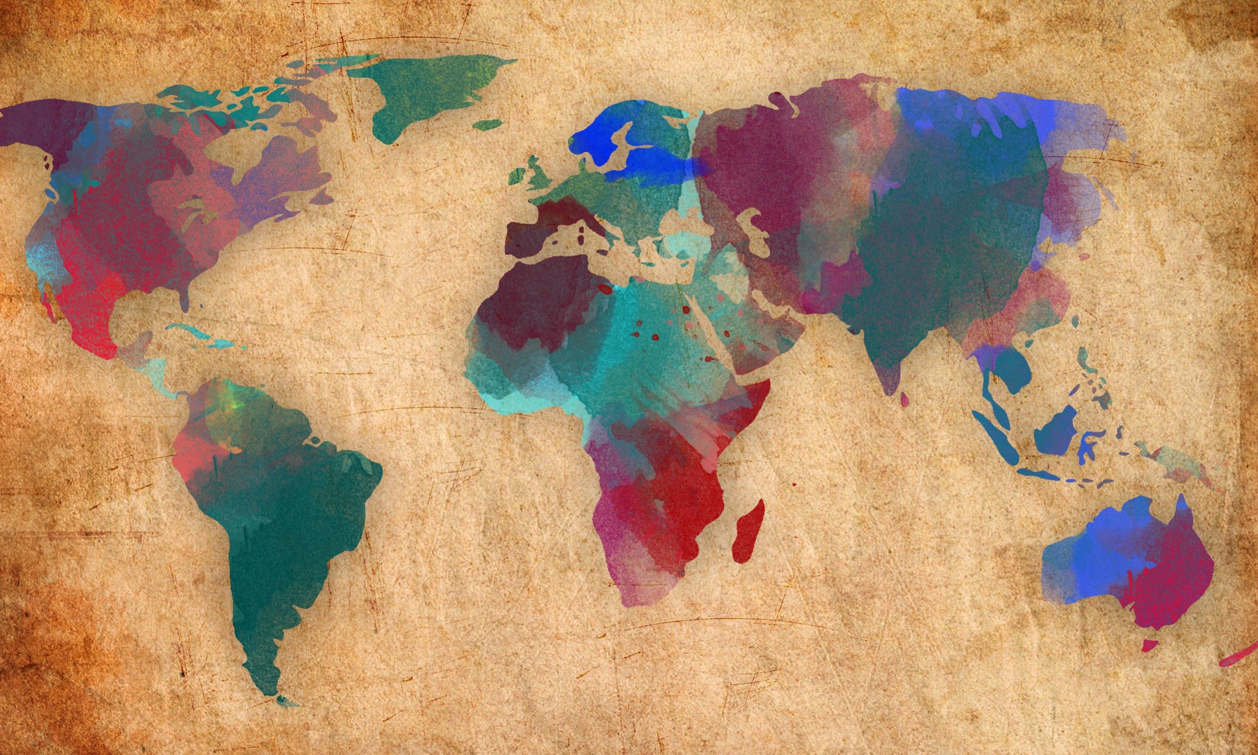 Mappa del mondo, Acquerello, Pergamena, Full HD, sfondo desktop