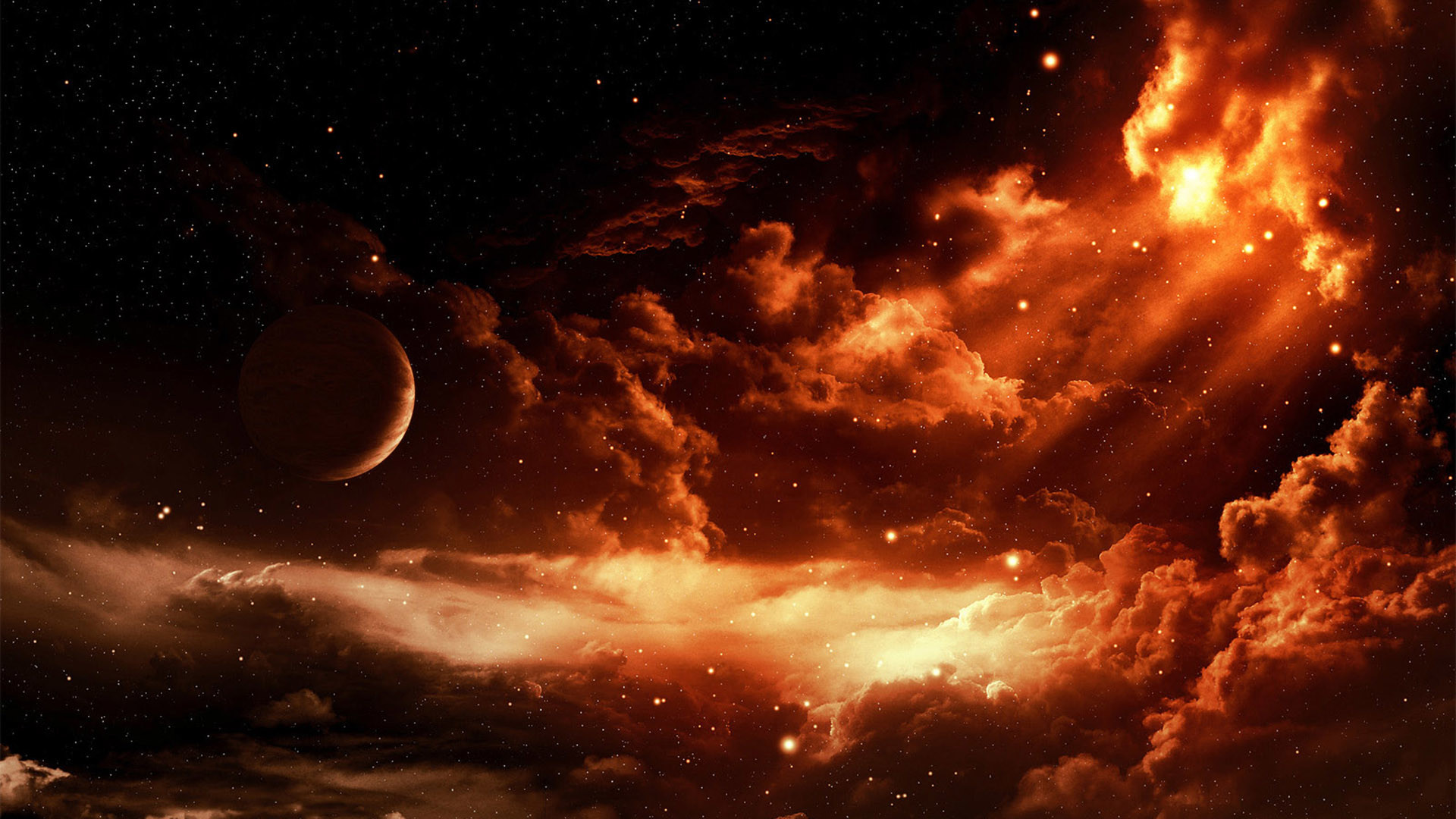 Nebulosa, Pianeta, Spazio, Arancione, 1920x1080, immagine di sfondo