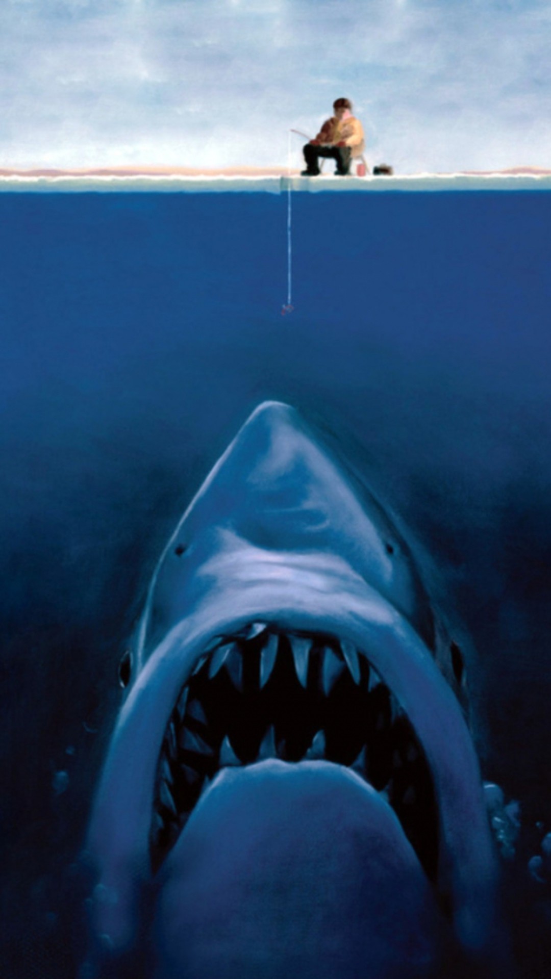 Lo squalo, Squalo, Pescatore, Oceano, Illustrazione, 1080x1920, schermata di blocco iPhone