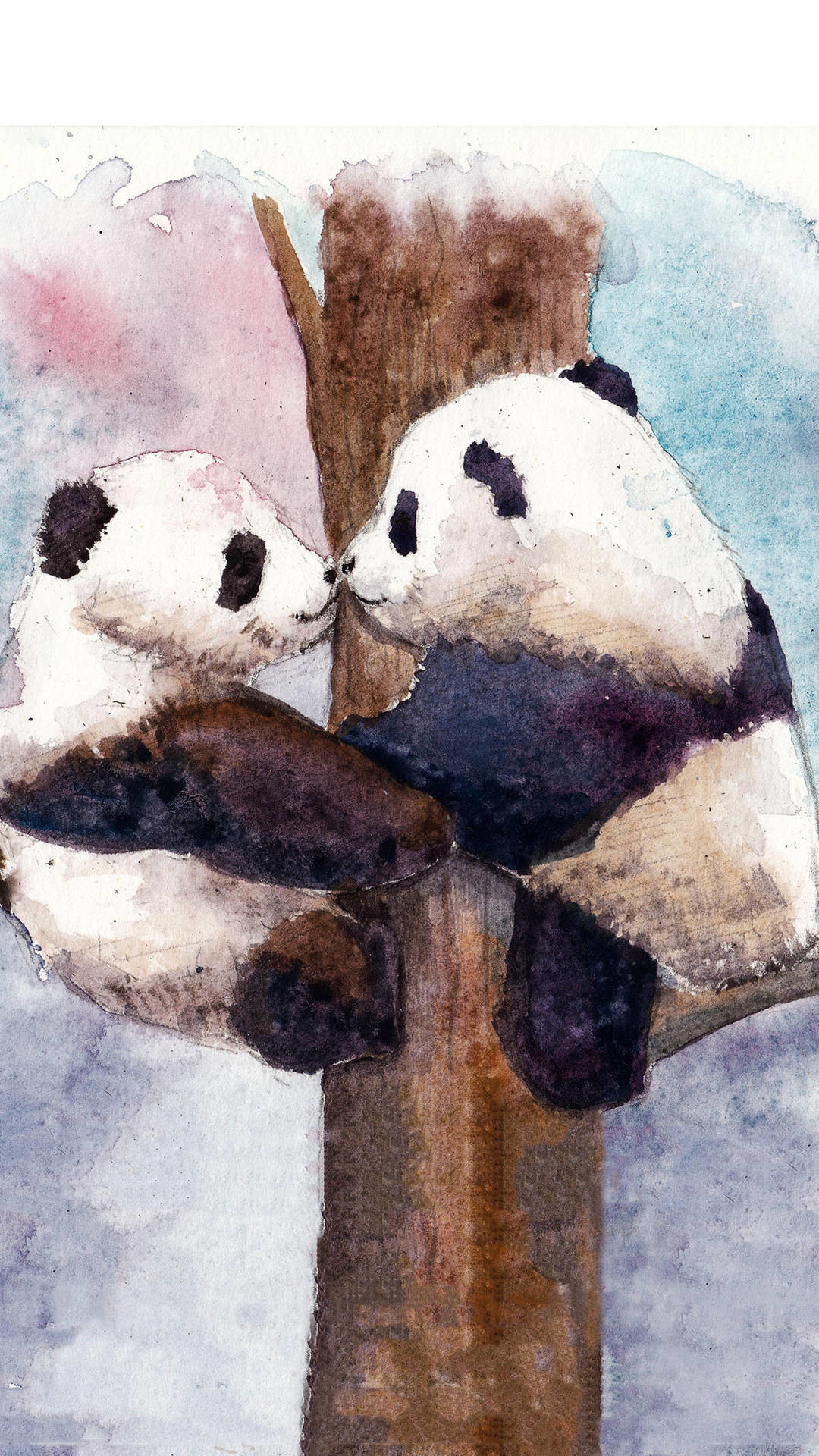 Cuccioli di panda, Albero, Acquerello, Abbraccio, 1080x1920, schermata di blocco iPhone
