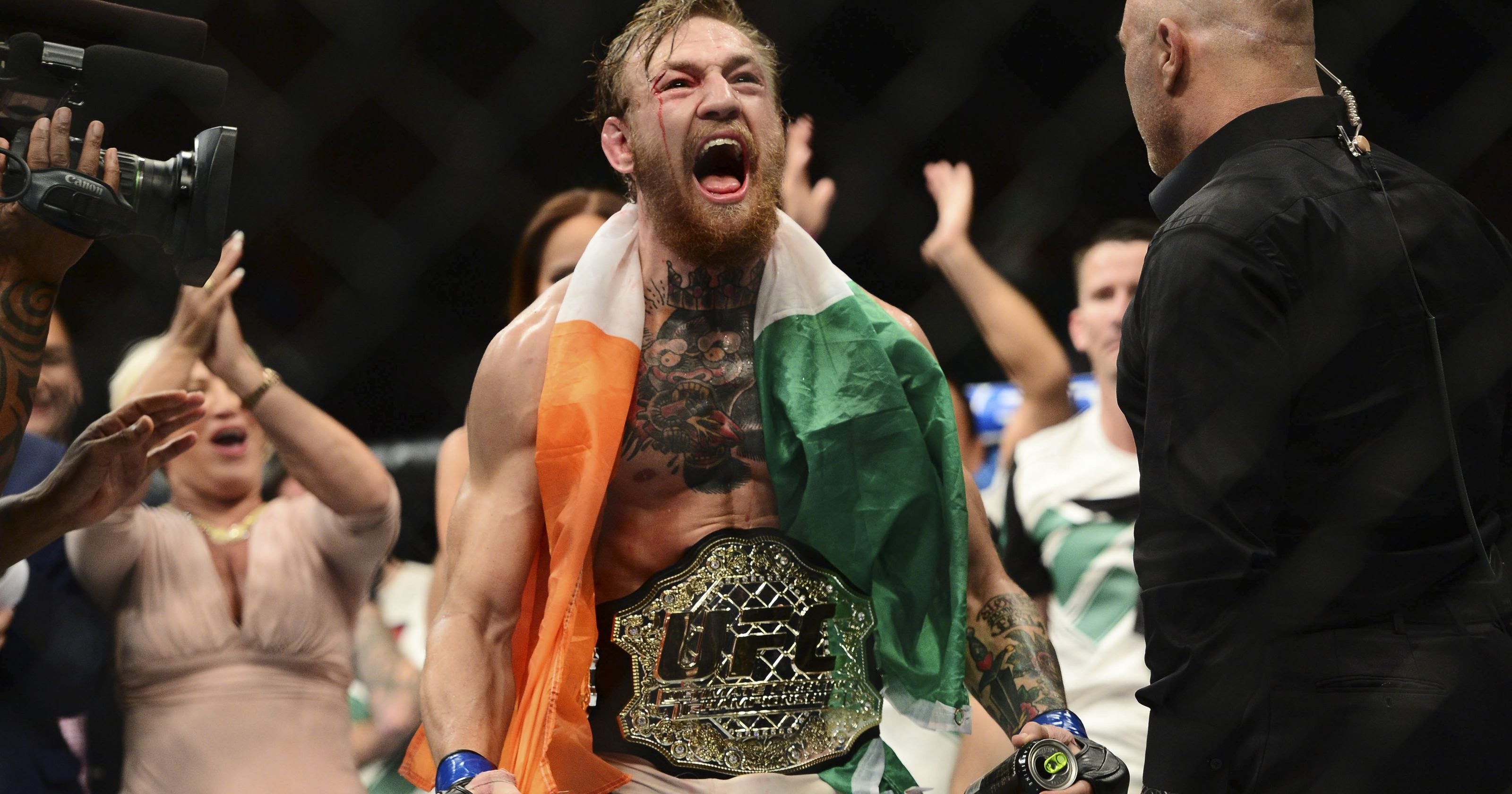 Conor McGregor, Cintura UFC, Bandiera irlandese, Urlo, 2K, sfondo per PC