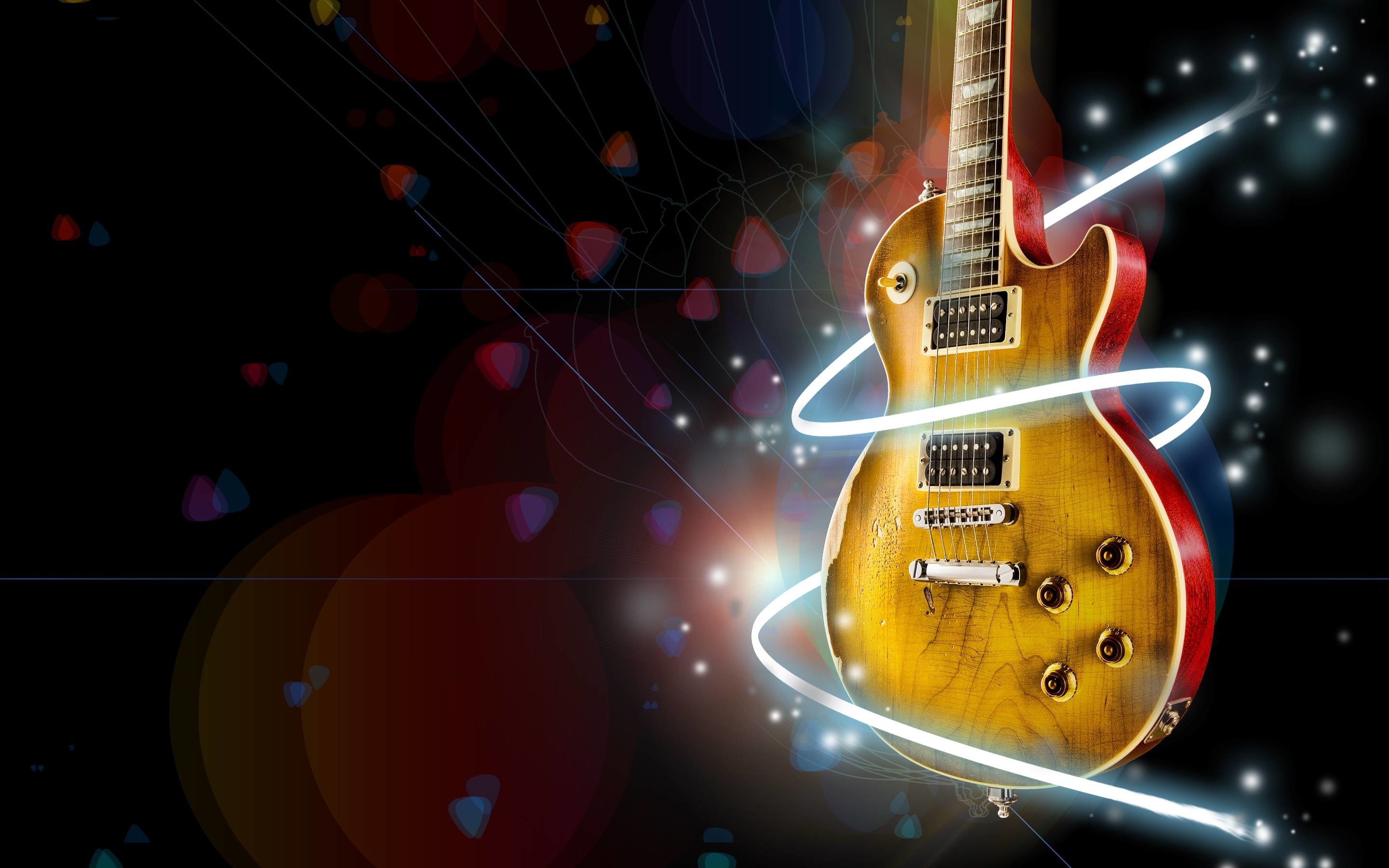Gibson Les Paul, Chitarra elettrica, Luci, Bokeh, 2880x1800, immagine di sfondo