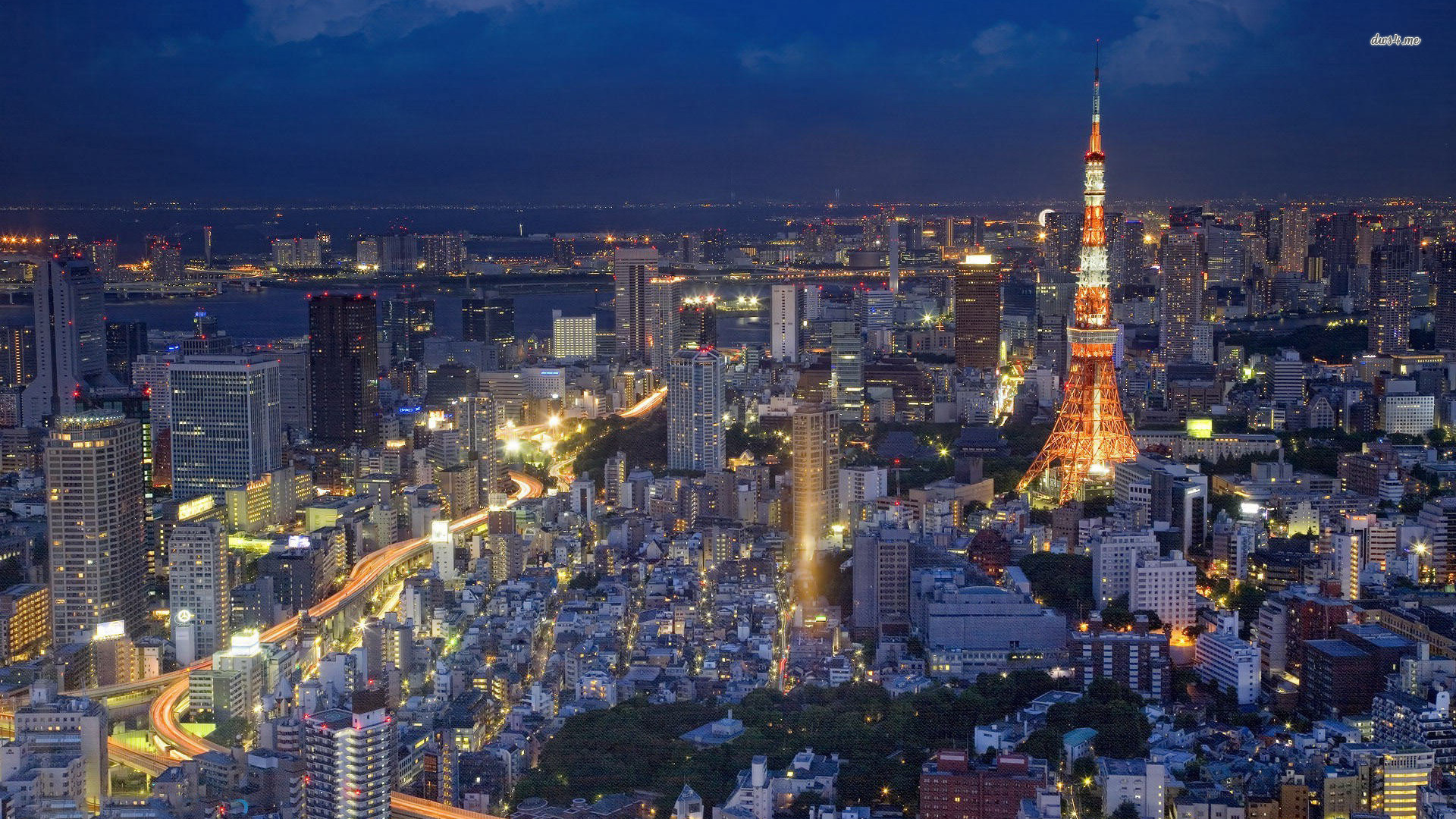 Tokyo Tower, Tokyo, Notte, Vista aerea, 1920x1080, immagine di sfondo