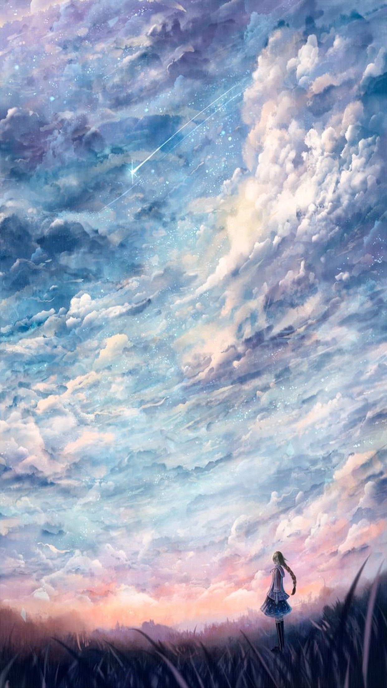 Cielo, Nuvole, Pittura, Figura solitaria, Tramonto, schermata di blocco iPhone 4K