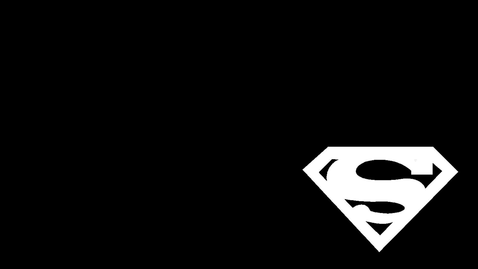 Logo di Superman, Superman, Minimalista, Sfondo nero, Bianco e nero, wallpaper desktop Full HD