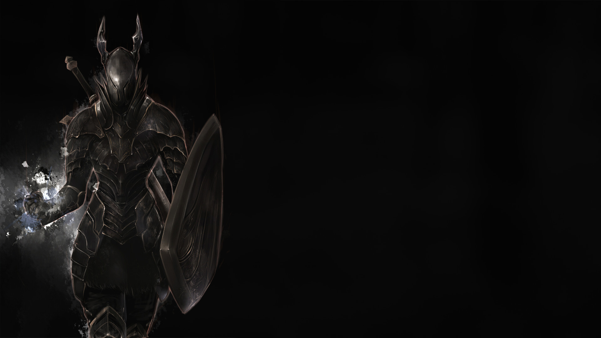 Cavaliere Nero, Dark Souls, Scudo, Sfondo nero, 16:9 Full HD, wallpaper widescreen