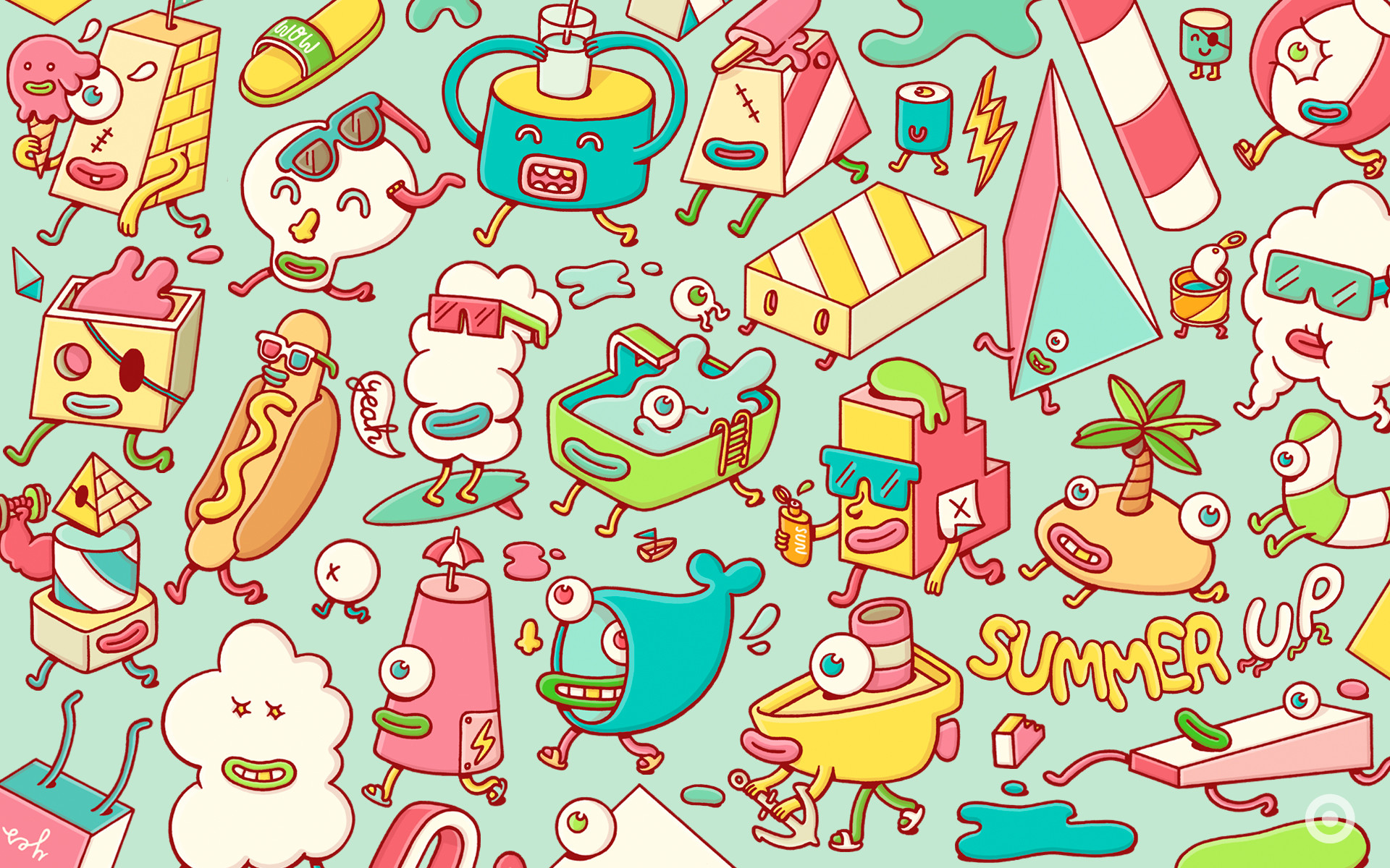 Summer Up, Hot dog, Doodle, Estate, Colorato, 1920x1200, sfondo per PC