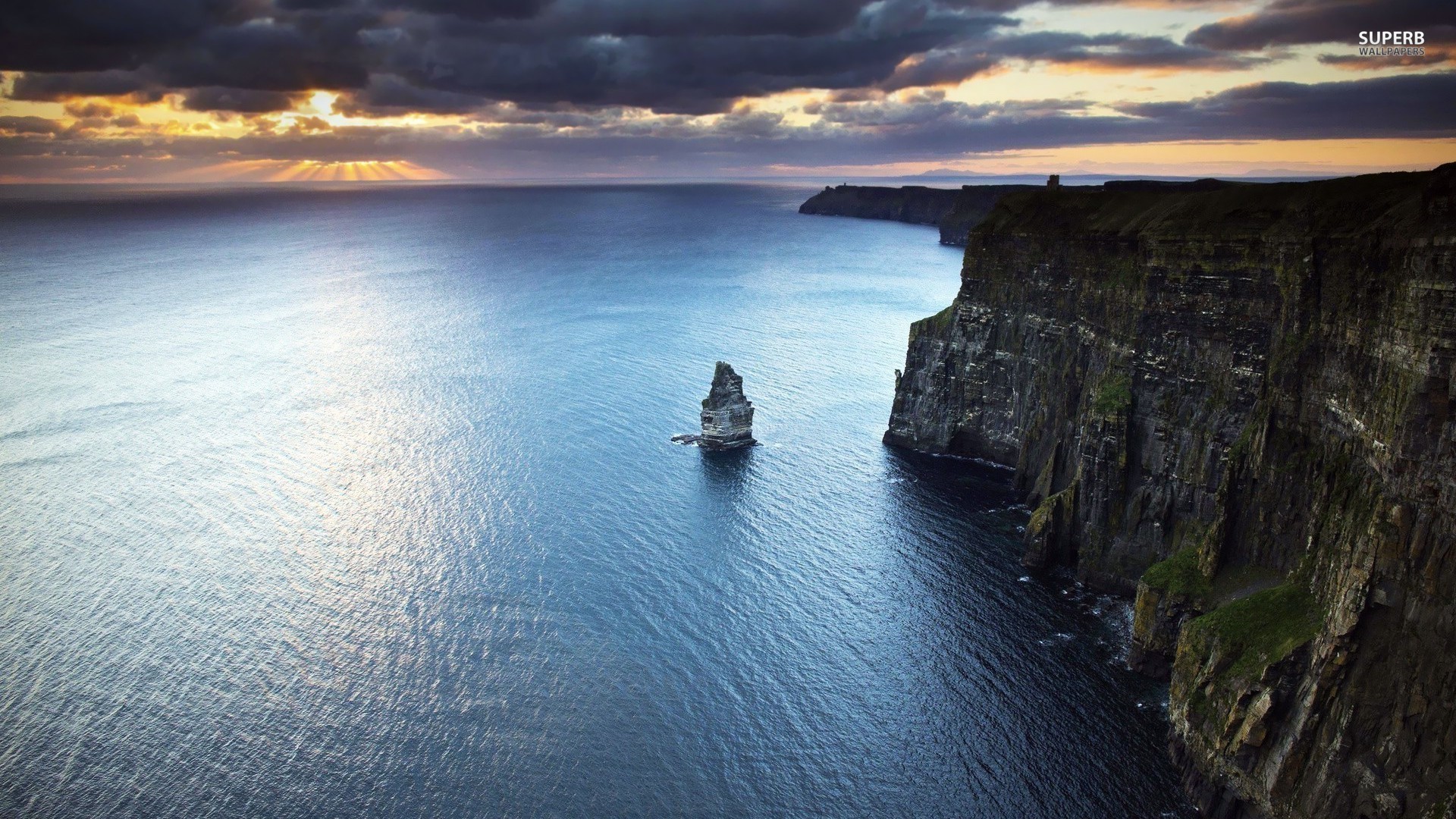 Scogliere di Moher, Irlanda, Faraglione, Oceano, Full HD, wallpaper per PC